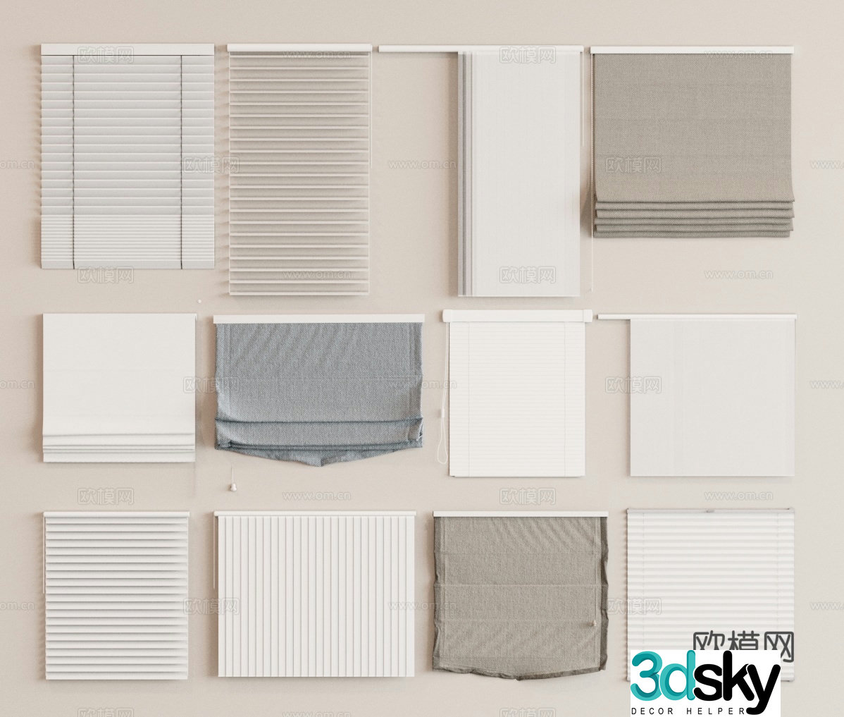 Modern curtains Roman curtains Venetian blinds 3d model
