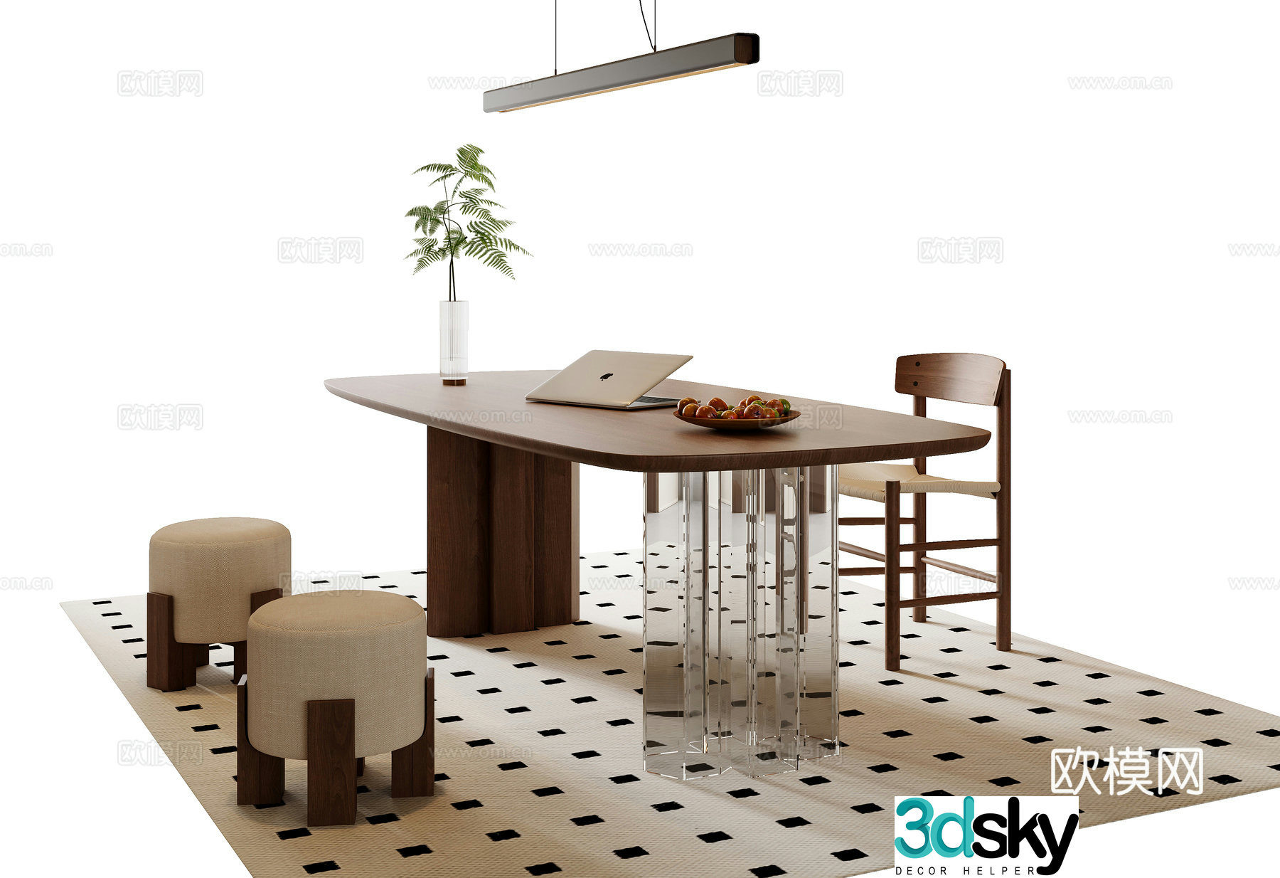 Medium style desk and chair combination 3D model