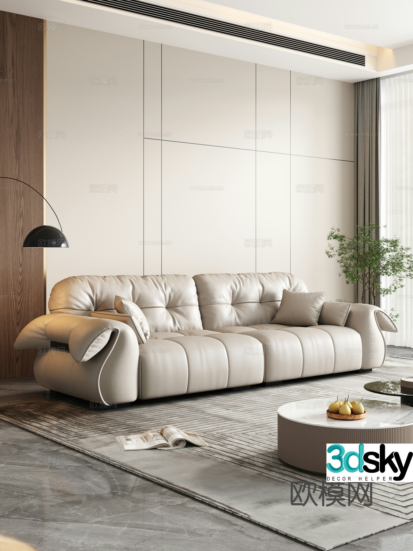 Modern double sofa coffee table combination 3D model