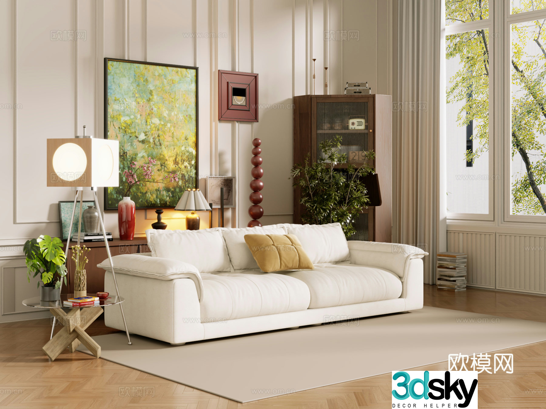 Middle-aged sofa combination coffee table carpet multi-person sofa 3D model