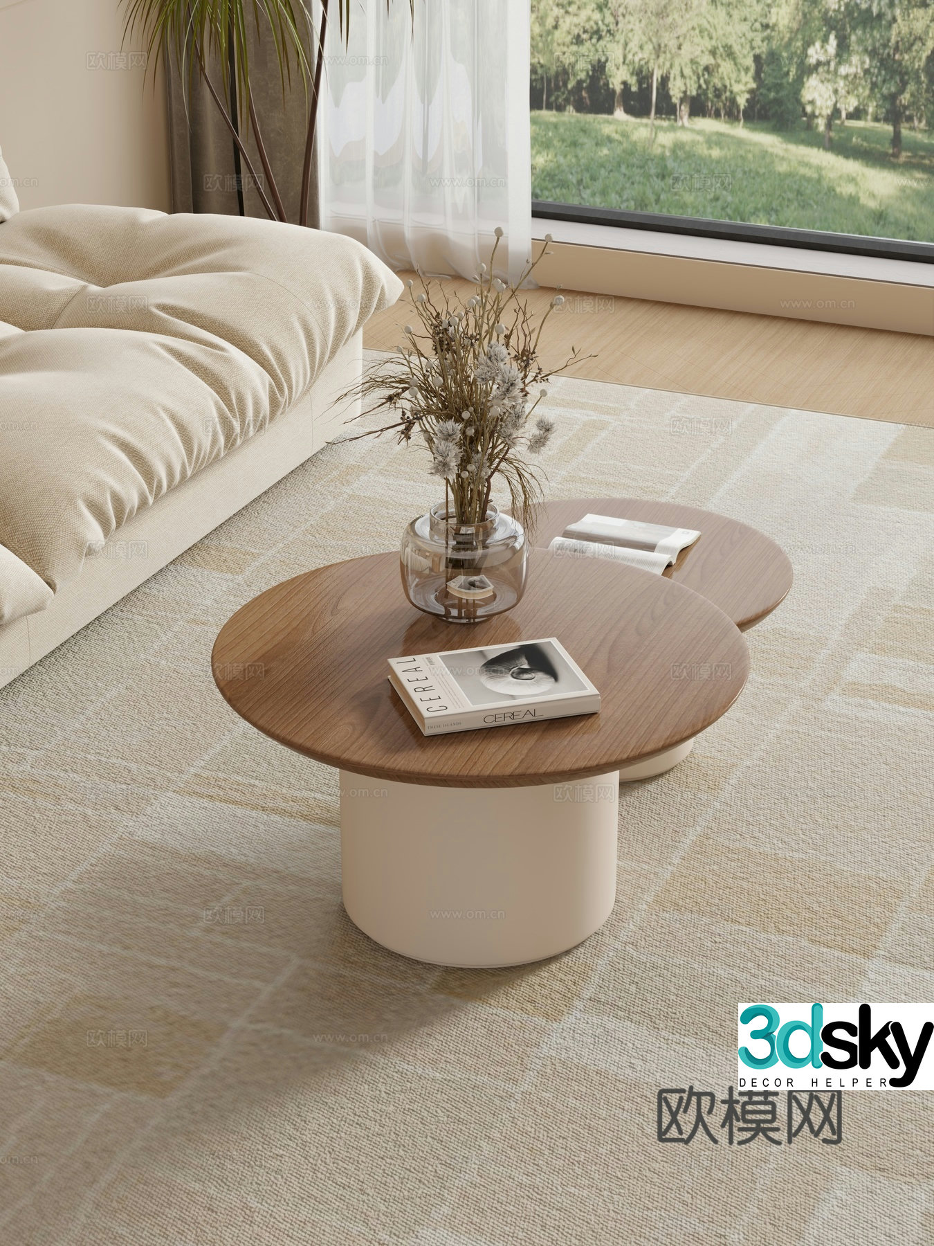 Creamy living room mother-child coffee table sofa coffee table combination decoration 3d model