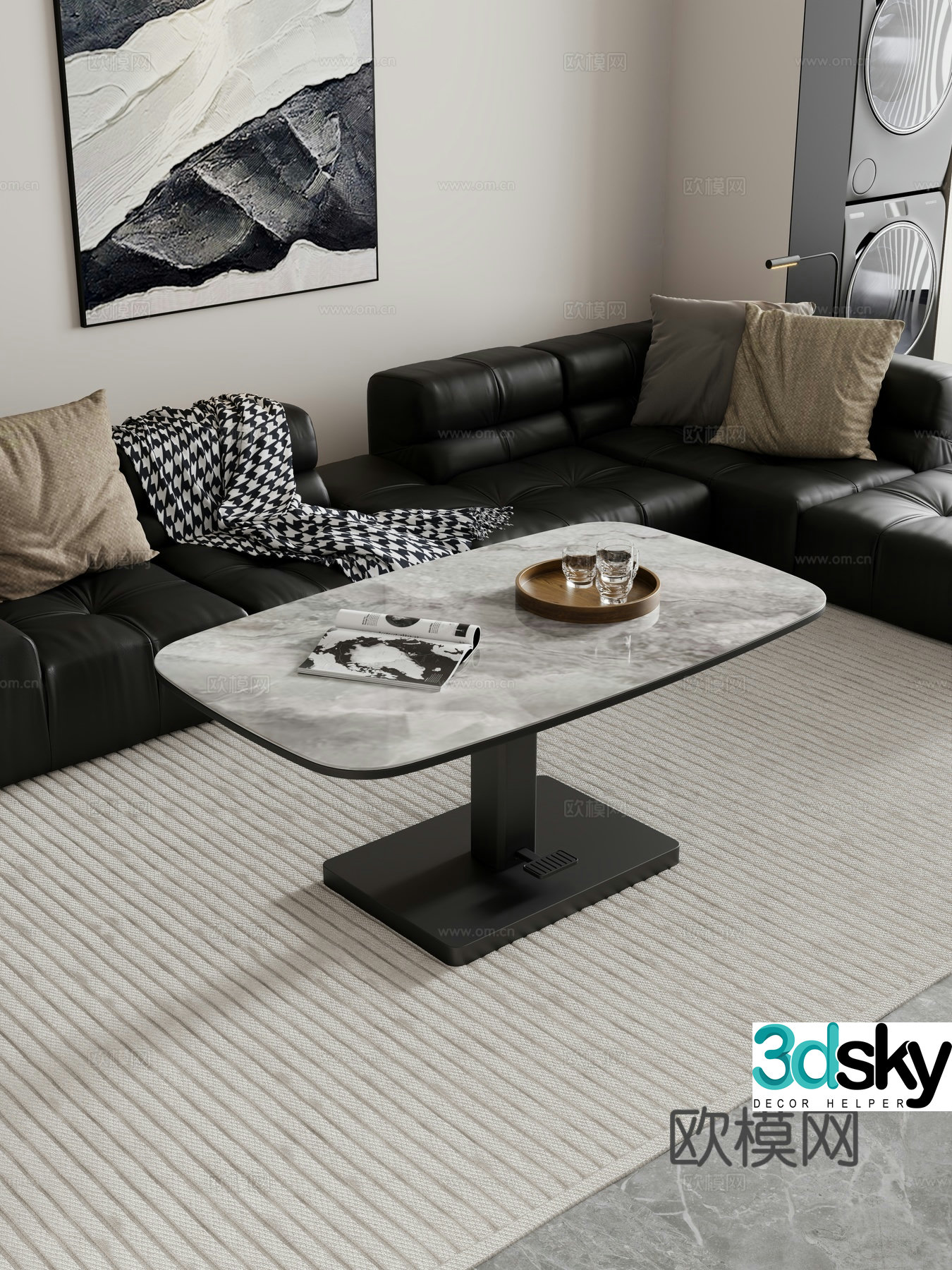 Modern style living room rock-panel coffee table lifting coffee table sofa coffee table combination decoration 3D model