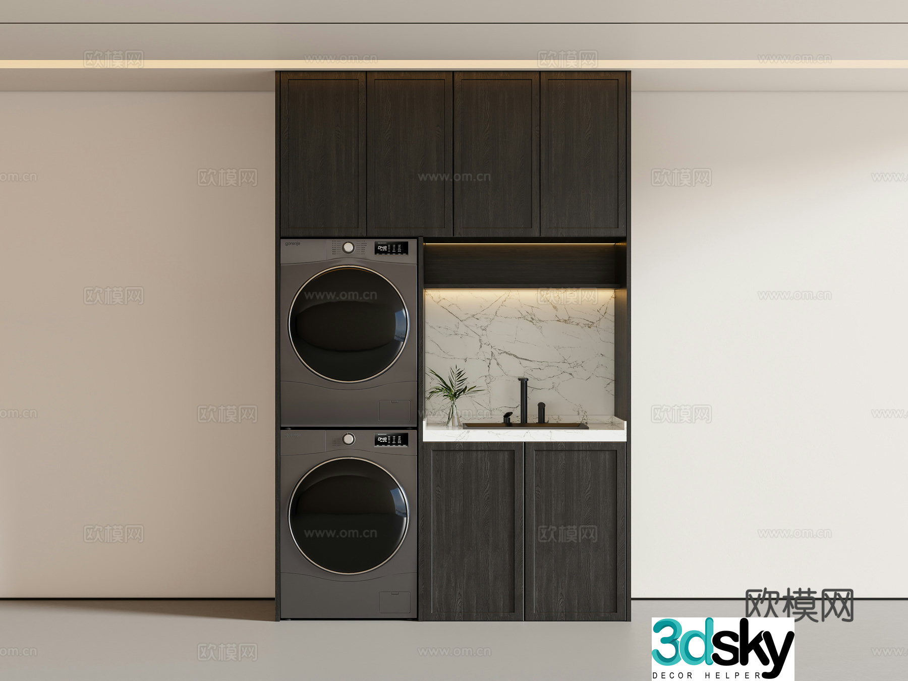 Middle-aged washing machine cabinet balcony cabinet 3D model