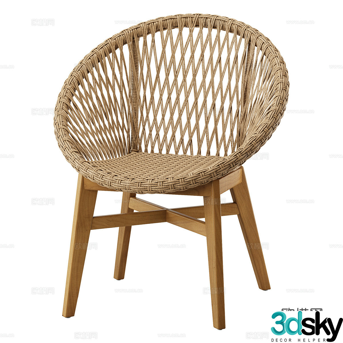 Nordic simple single chair chair simple chair casual chair stool rattan chair 3d model