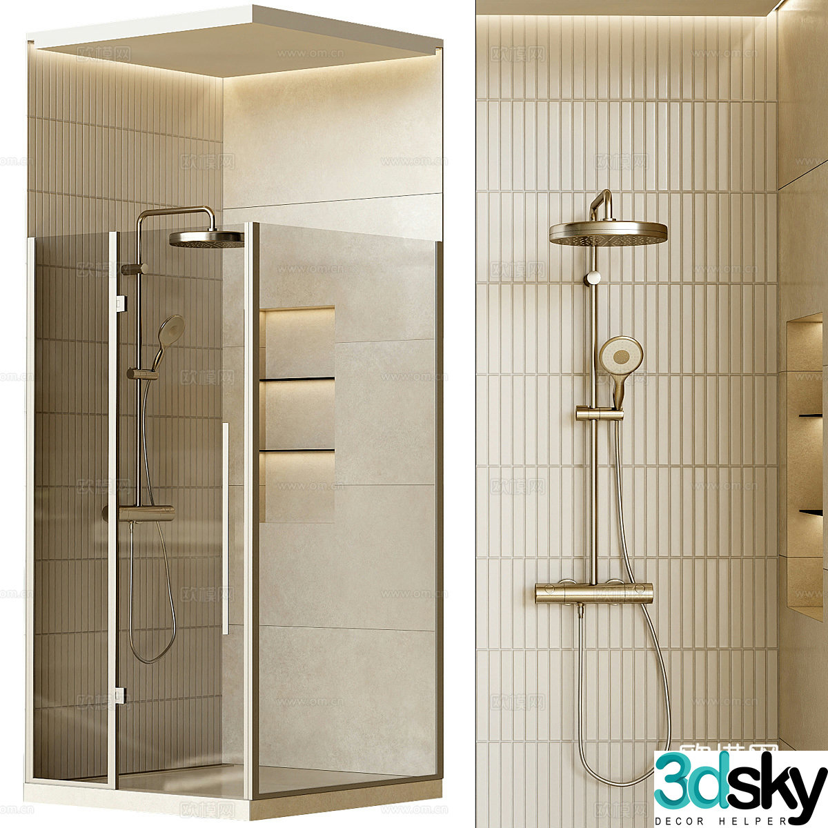 Modern creamy shower room 3d model
