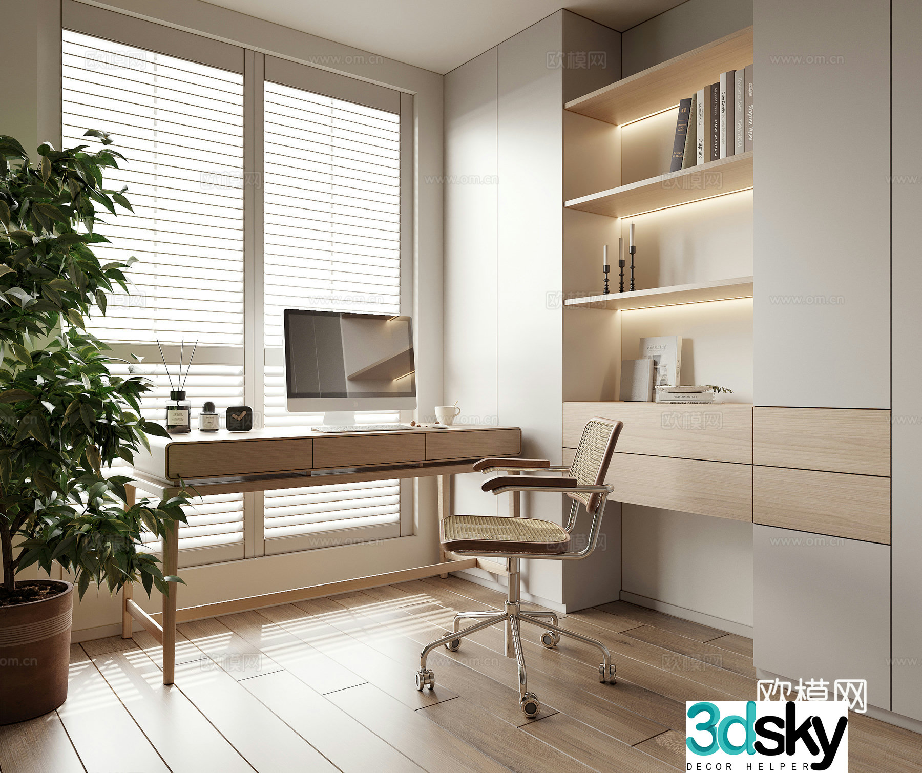 Modern simple study desk office desk 3d model