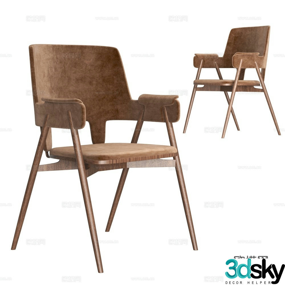Solid wood chair single chair 3d model