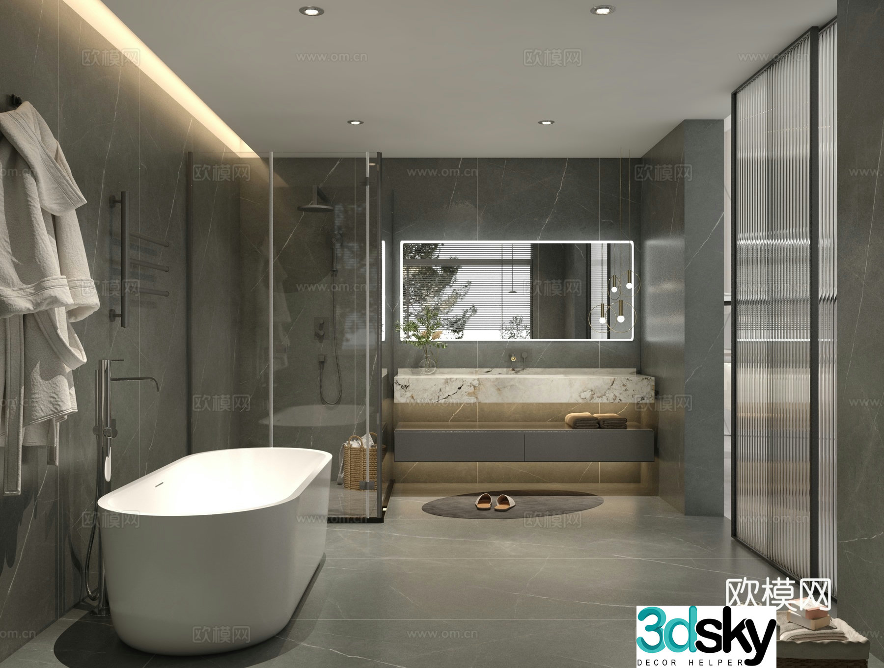 Modern bathroom Bathroom Bathroom Cabinet Toilet Shower Partition Bathtub 3D Model