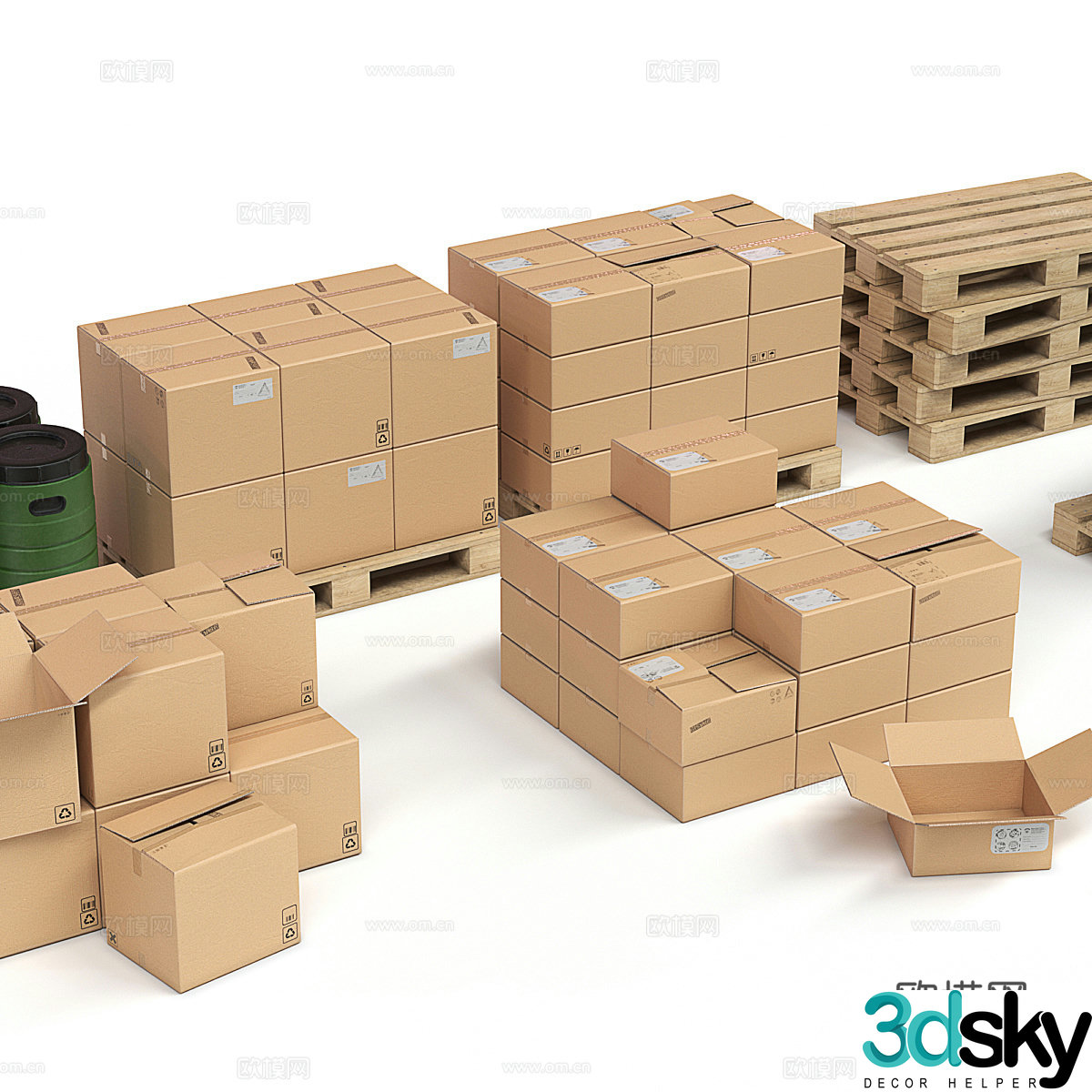 Modern warehouse warehouse shelves carton express box 3d model