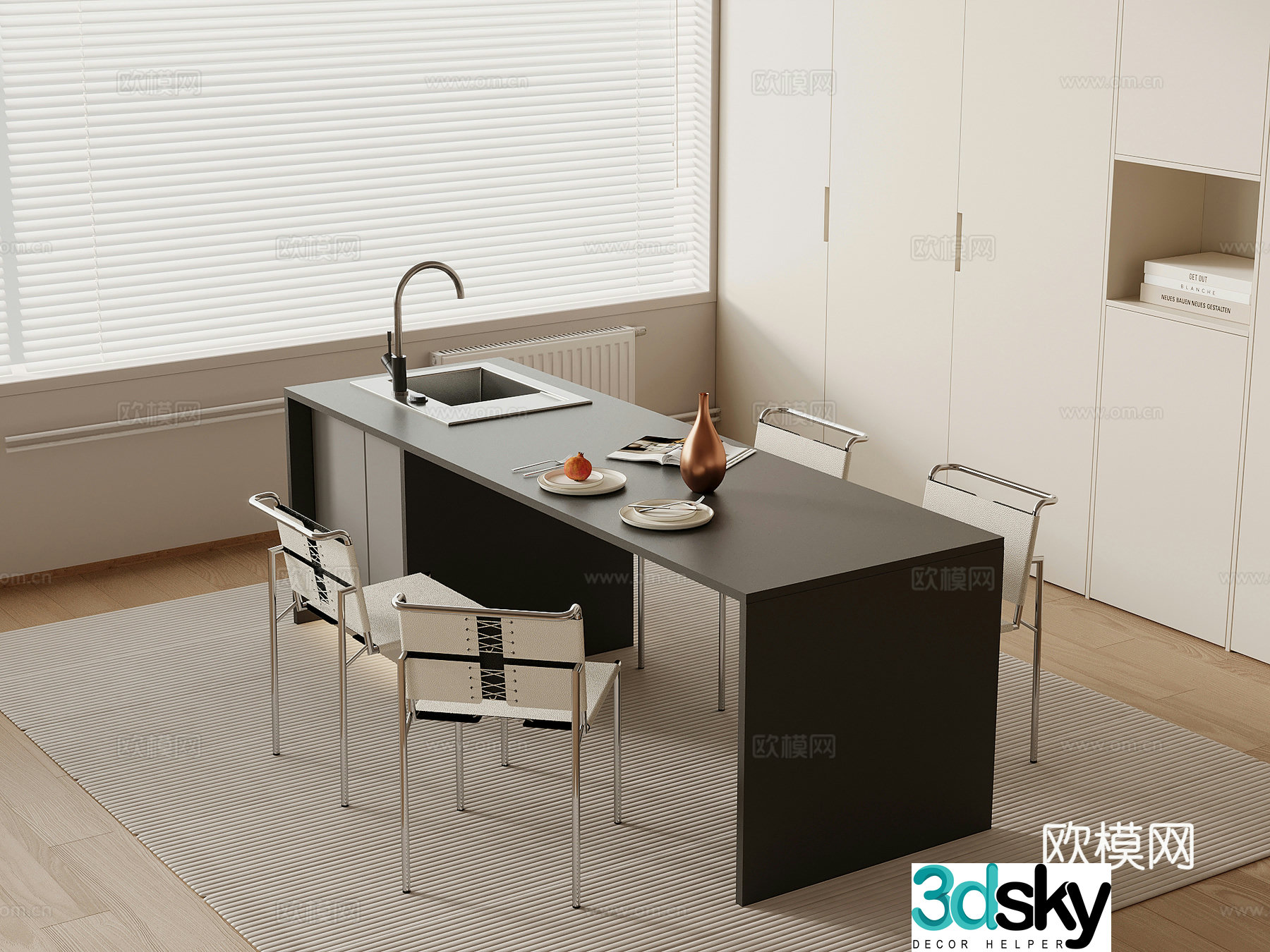 Modern simple bar island dining table dining table dining table chair 3d model