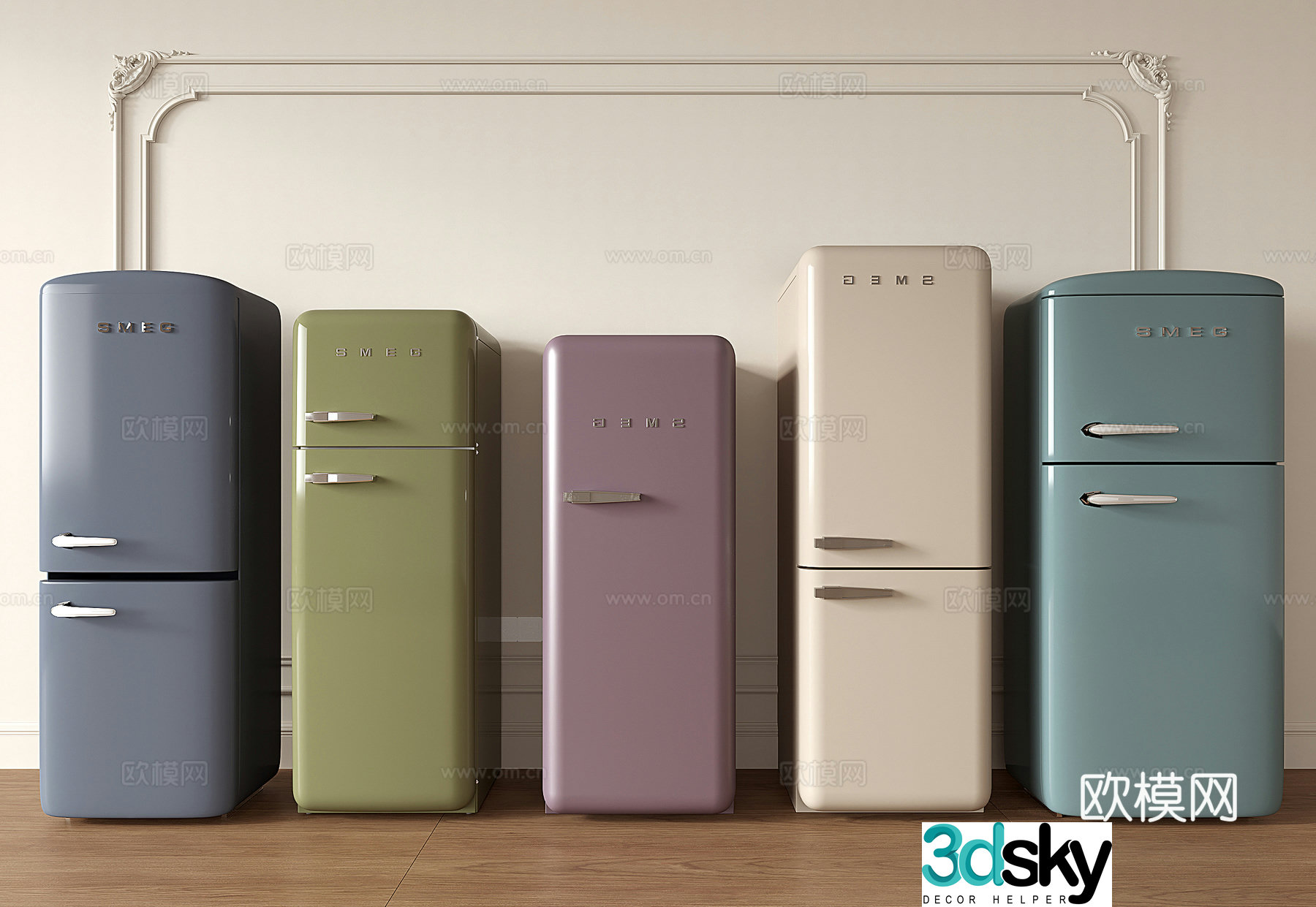 French retro refrigerator mini refrigerator macaron refrigerator single door refrigerator 3d model
