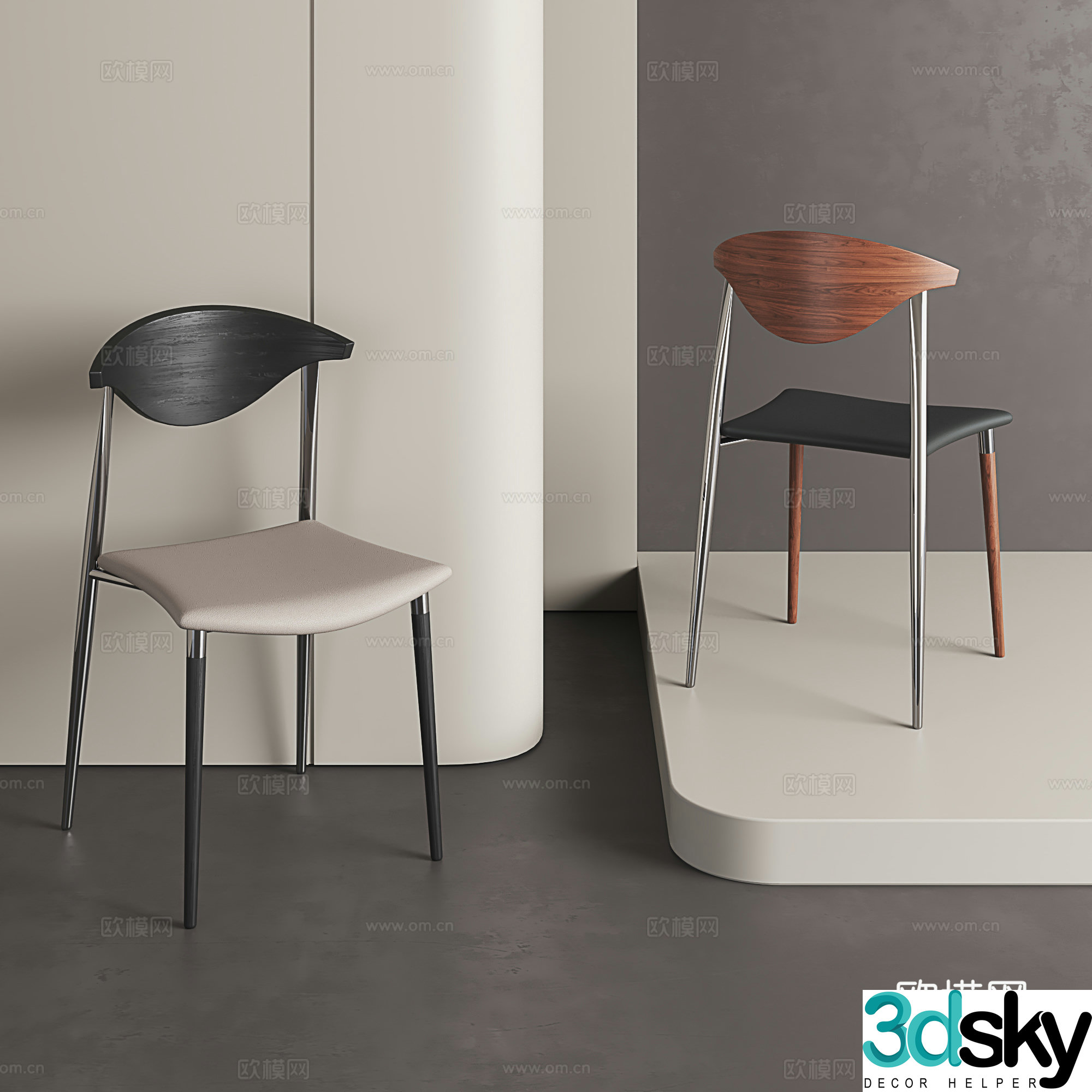 Retro desk and chair medieval dining chair armrest chair modern single chair stainless steel solid wood chair 3d model