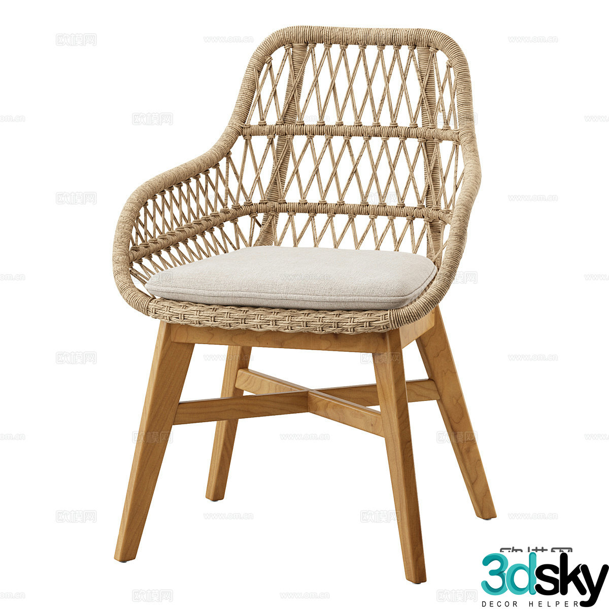 Nordic simple chair Single chair Simple chair Rattan chair Wooden 3D model