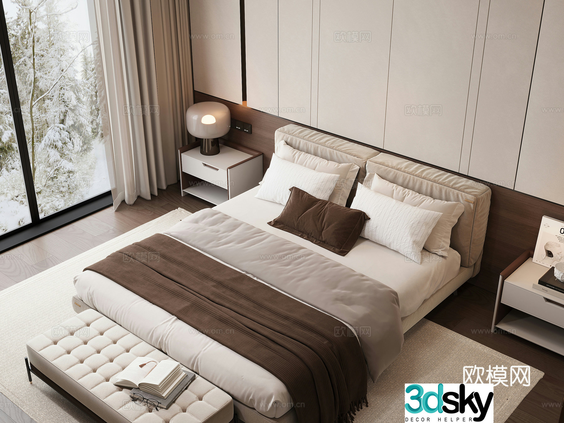 Modern home bedroom double bed master bedroom jewelry ornaments 3D model