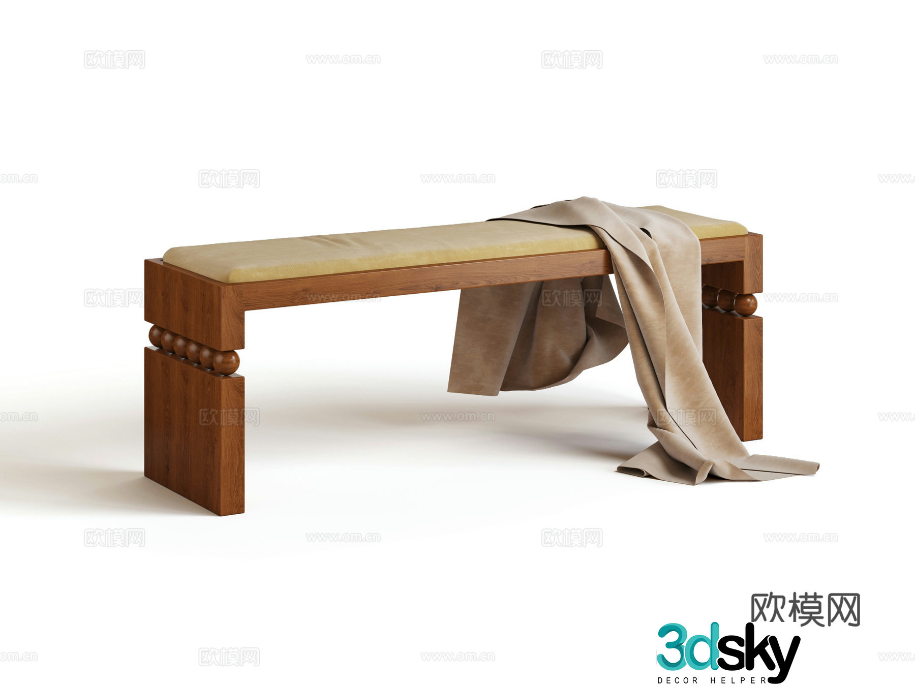 French medieval style bench shoe change bench bed tail 3D model