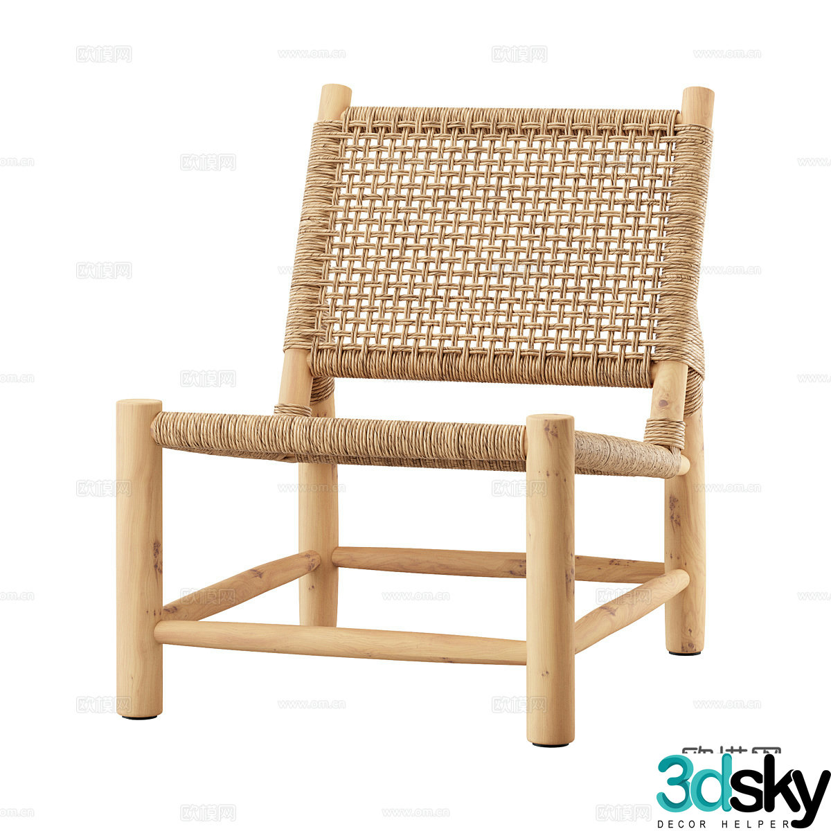 Nordic simple single chair rattan chair simple chair living room chair dining chair 3d model