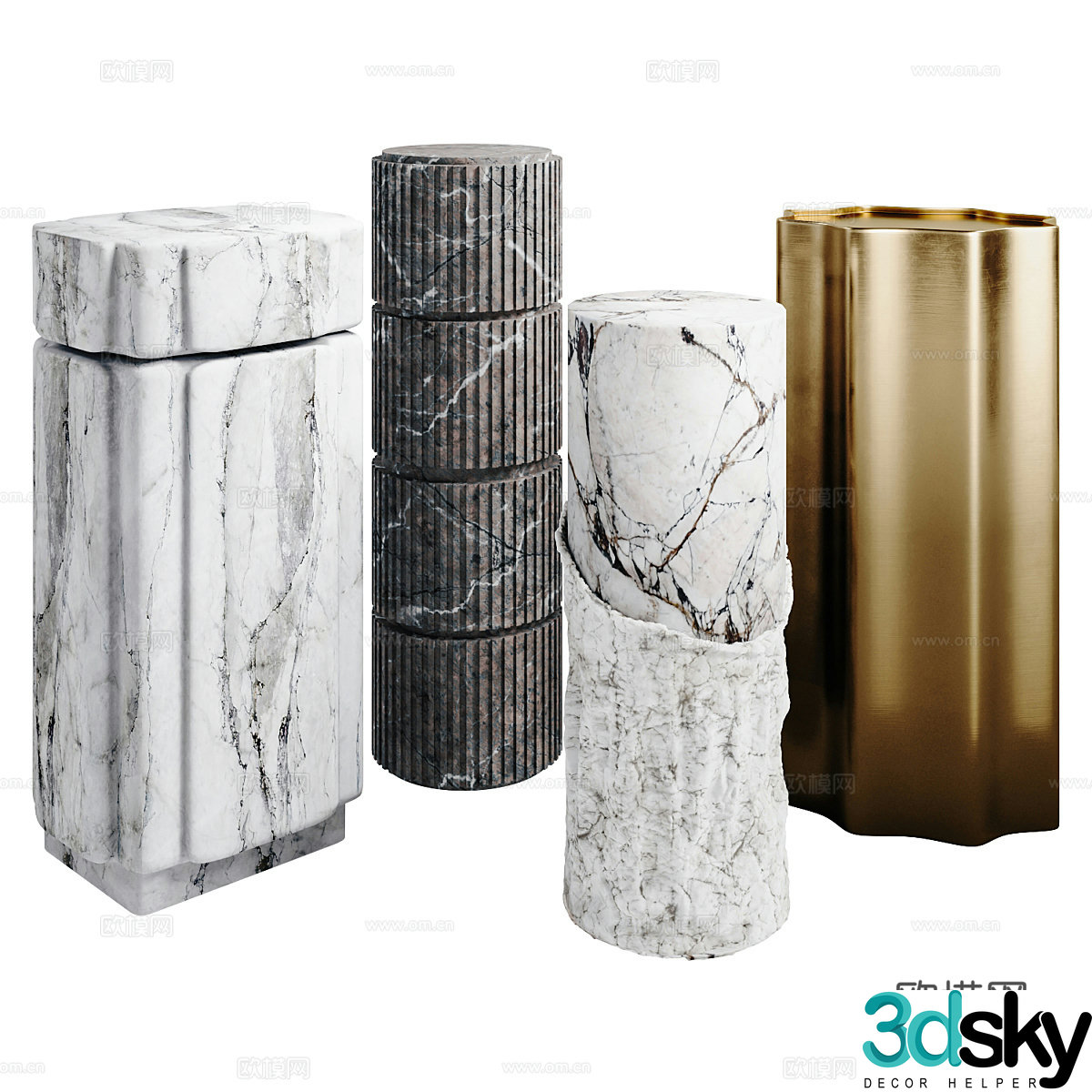 New Chinese style light luxury decorative base decorative column 3D model
