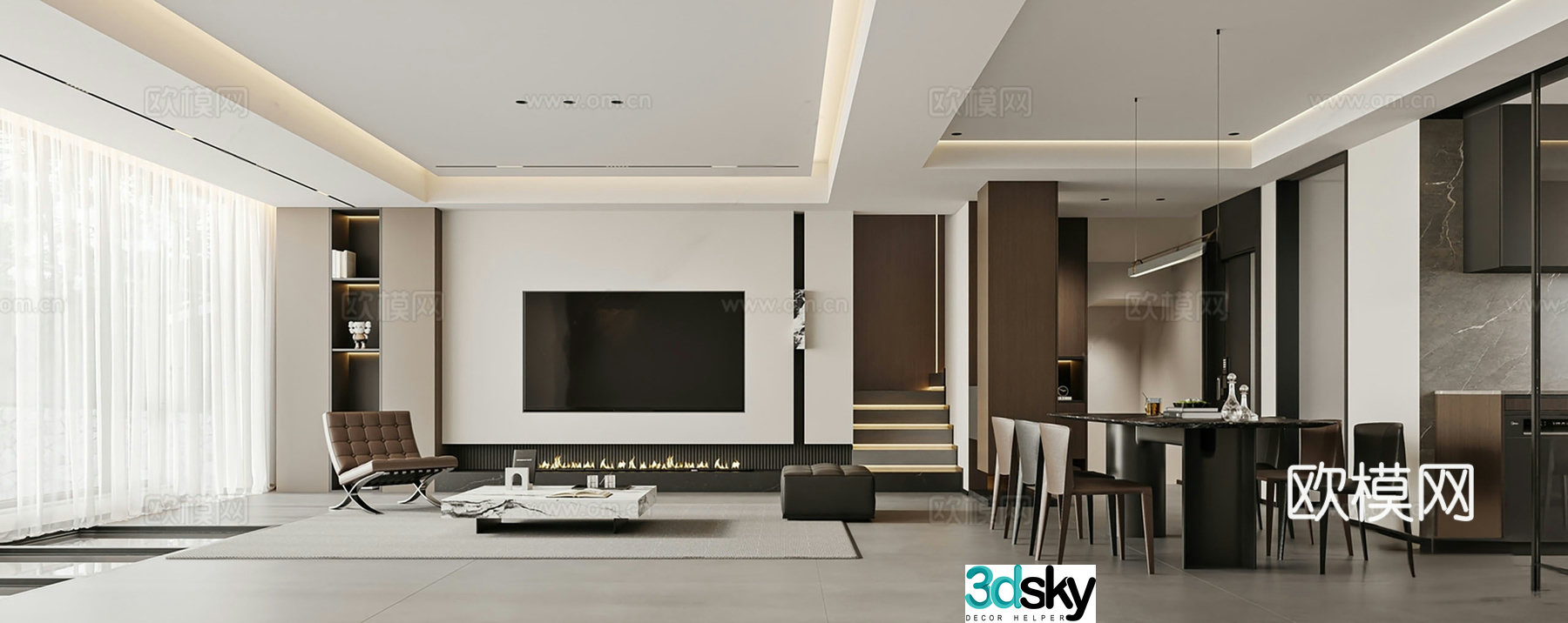 Modern Italian home living room Italian living room Italian sofa Italian dining room 3d model