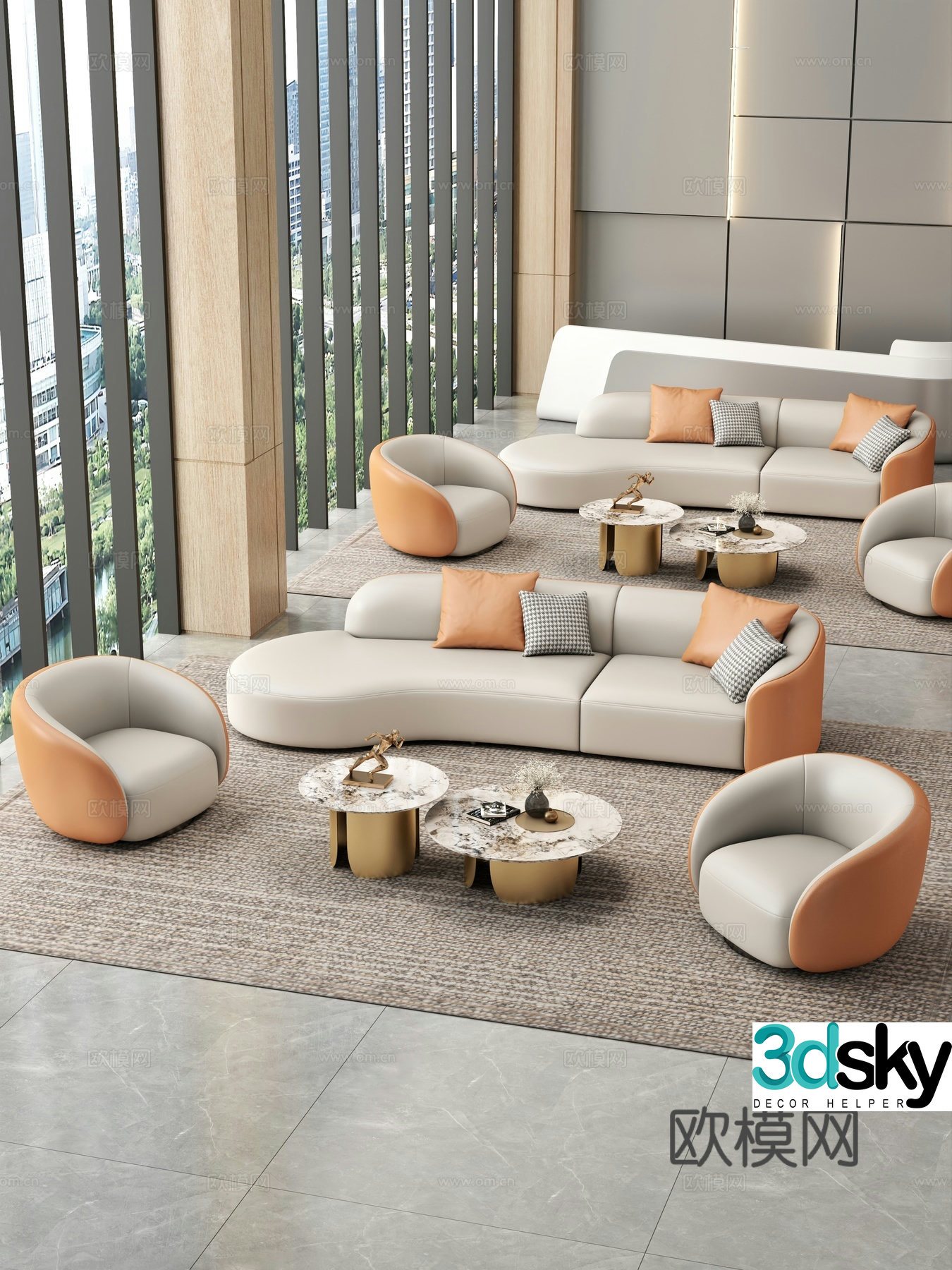 Lobby sofa combination Lobby sofa coffee table Casual sofa 3D model