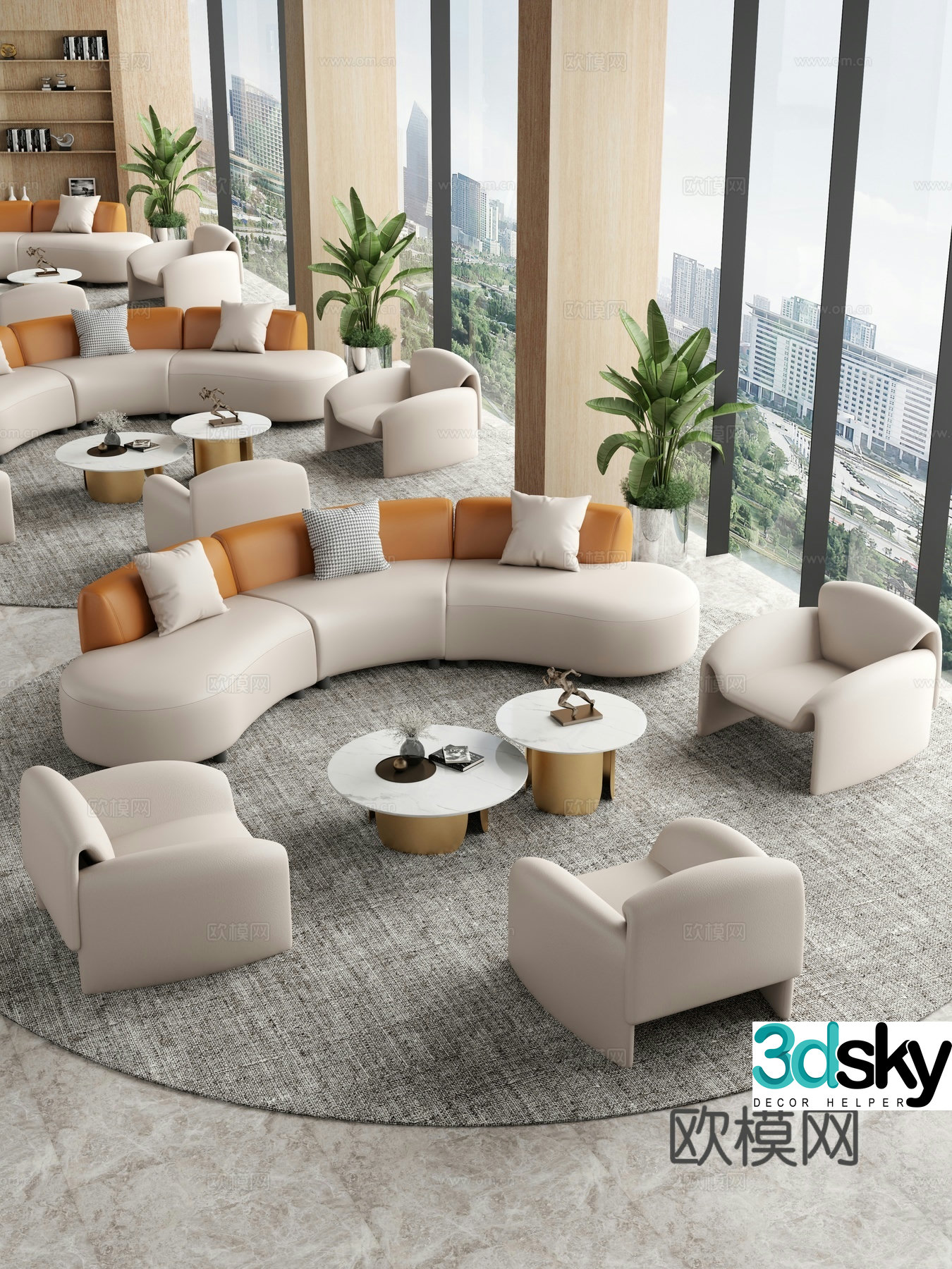 Lobby sofa combination Lobby sofa coffee table Casual sofa 3D model