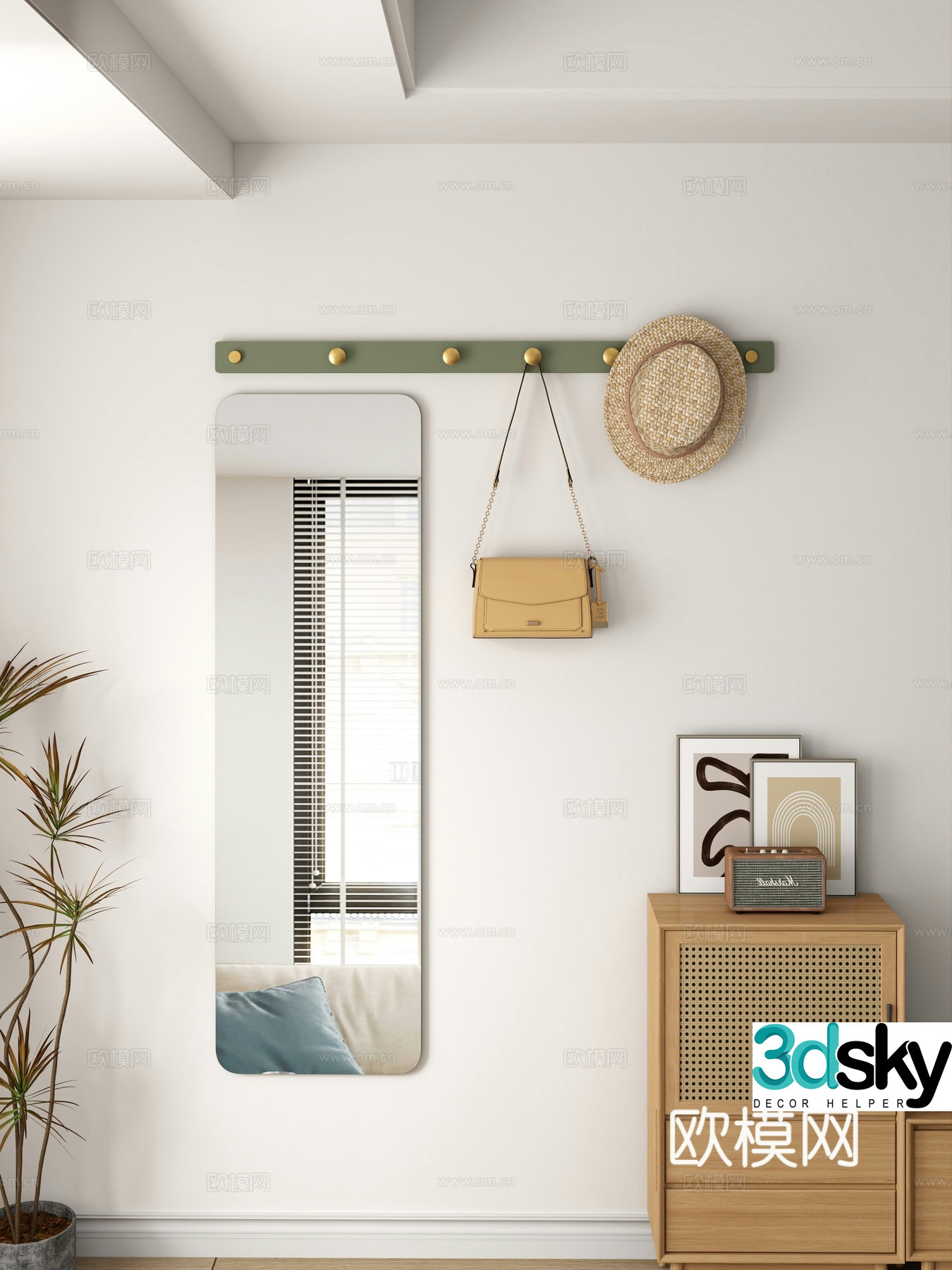 Full-body mirror clothes rod mirror ornament clothes rod mirror combination 3D model