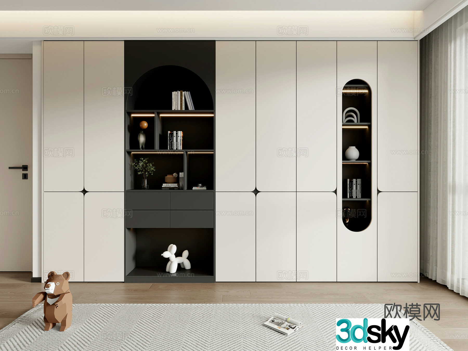Modern bookcase entrance cabinet decorative cabinet storage cabinet study bookcase living room bookcase 3D model