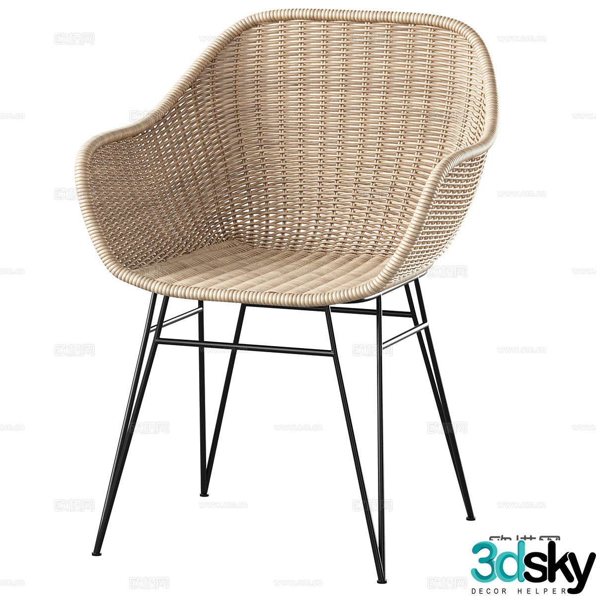 New Chinese style wasabi rattan chair 3D model