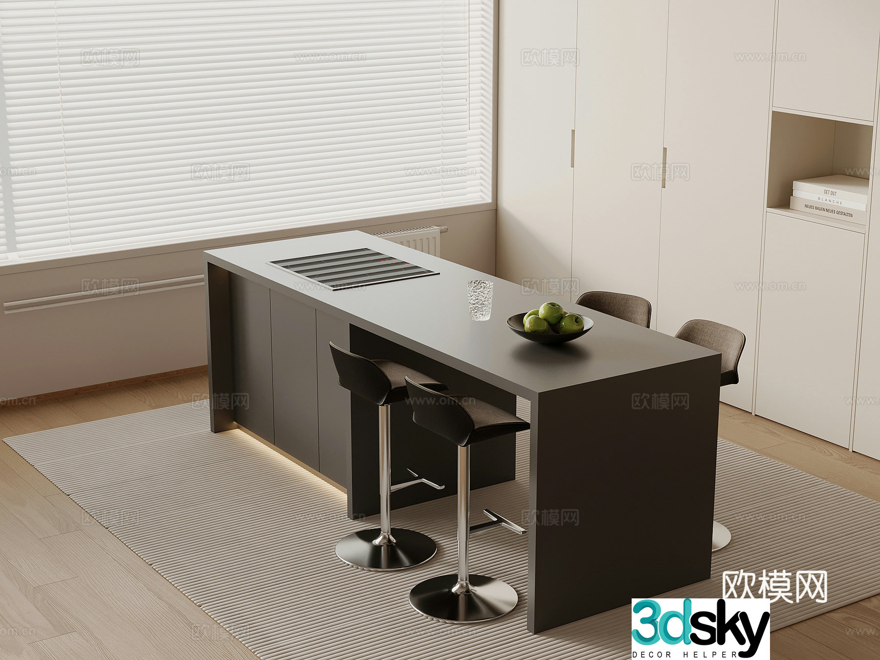 Modern simple bar island dining table dining table dining table chair 3d model