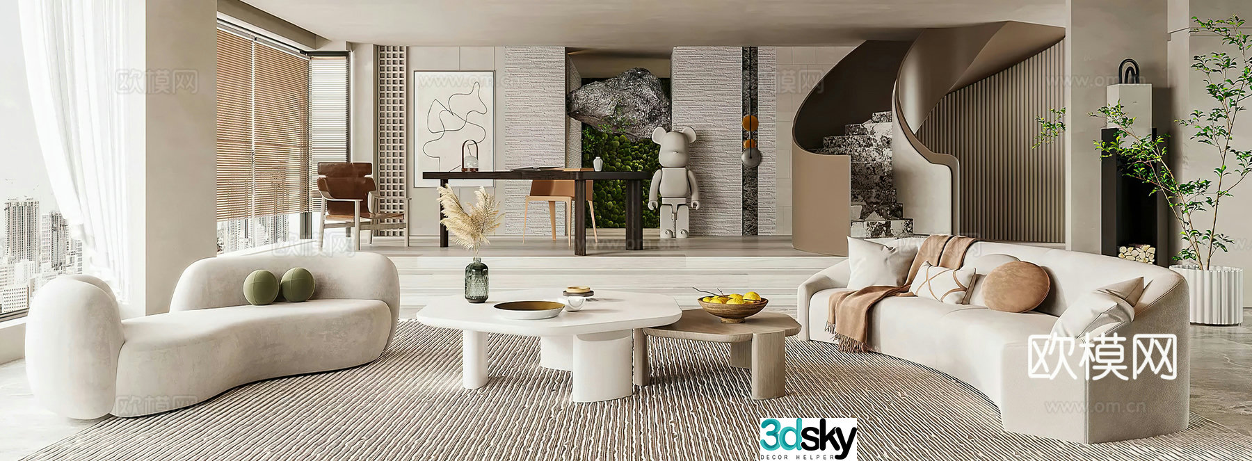 Modern living and dining room combination sofa modern living room casual sofa Wasabi living room study 3d model