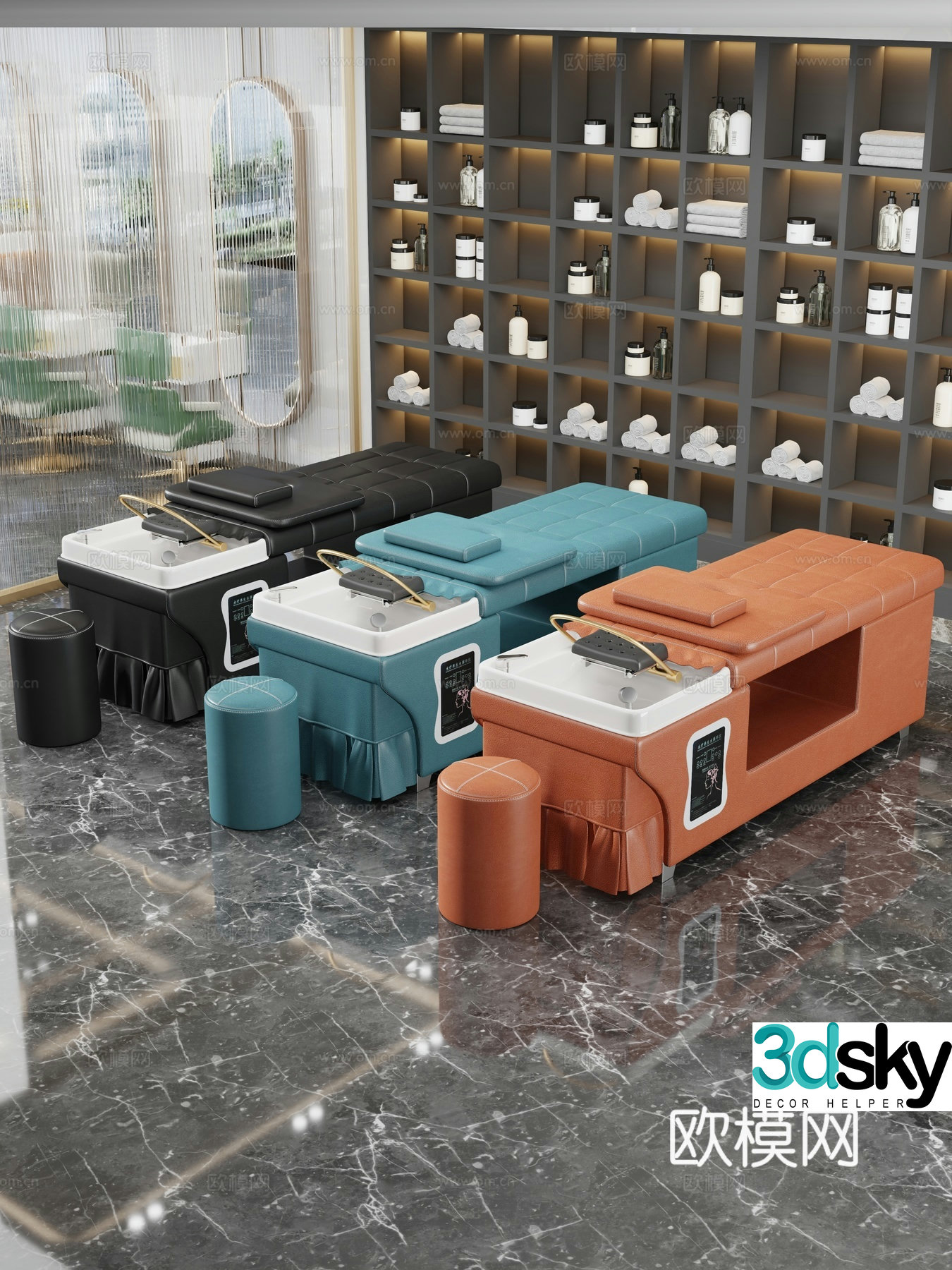 Hair wash bed barber shop 3d model