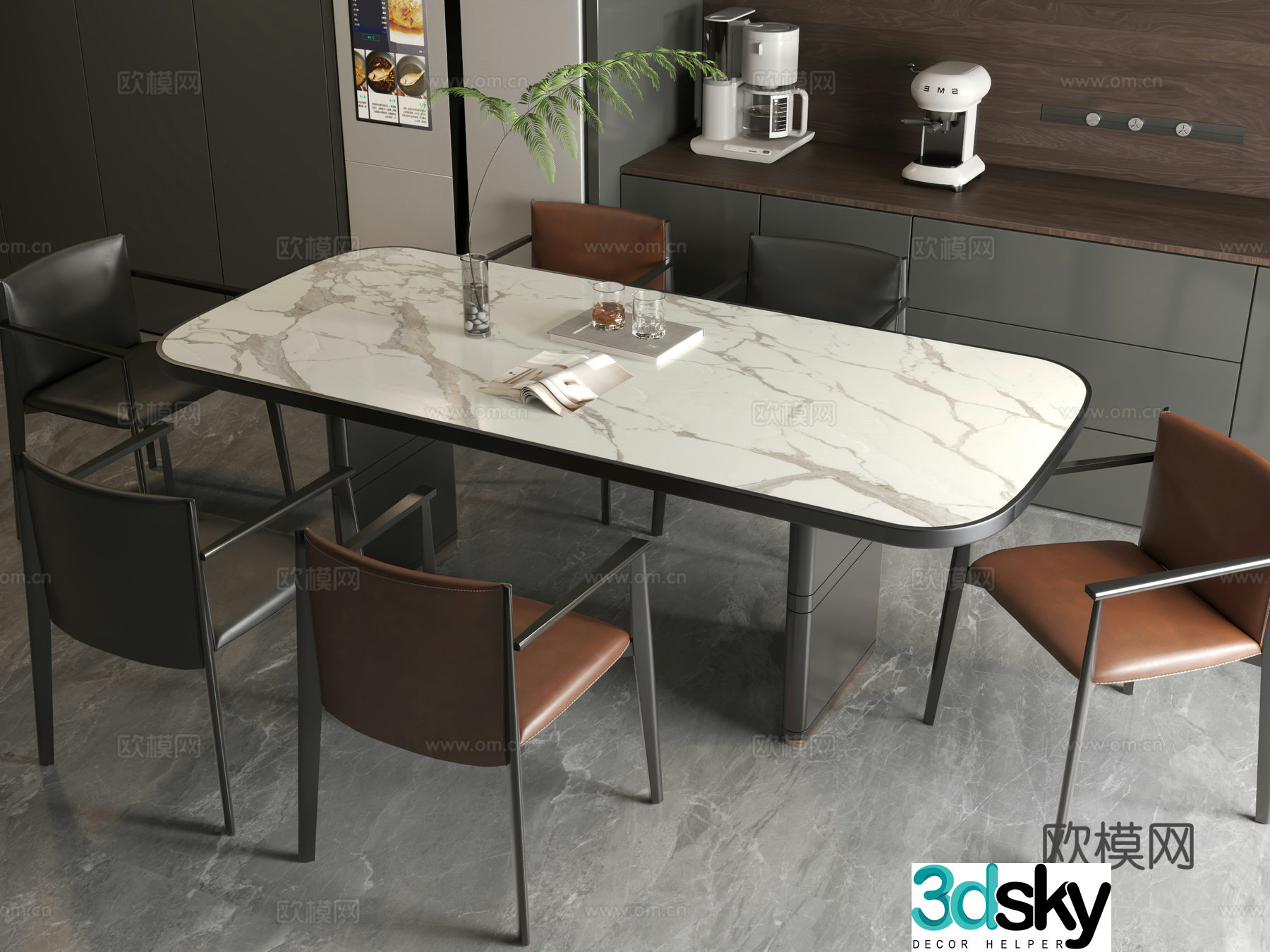 Modern dining table Italian dining table Modern Italian restaurant Dining table Dining table Dining chair 3d model