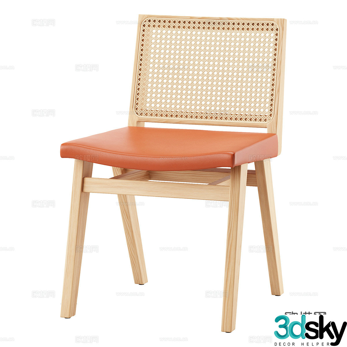 Nordic simple chair Single chair Simple chair Rattan chair Wooden 3D model