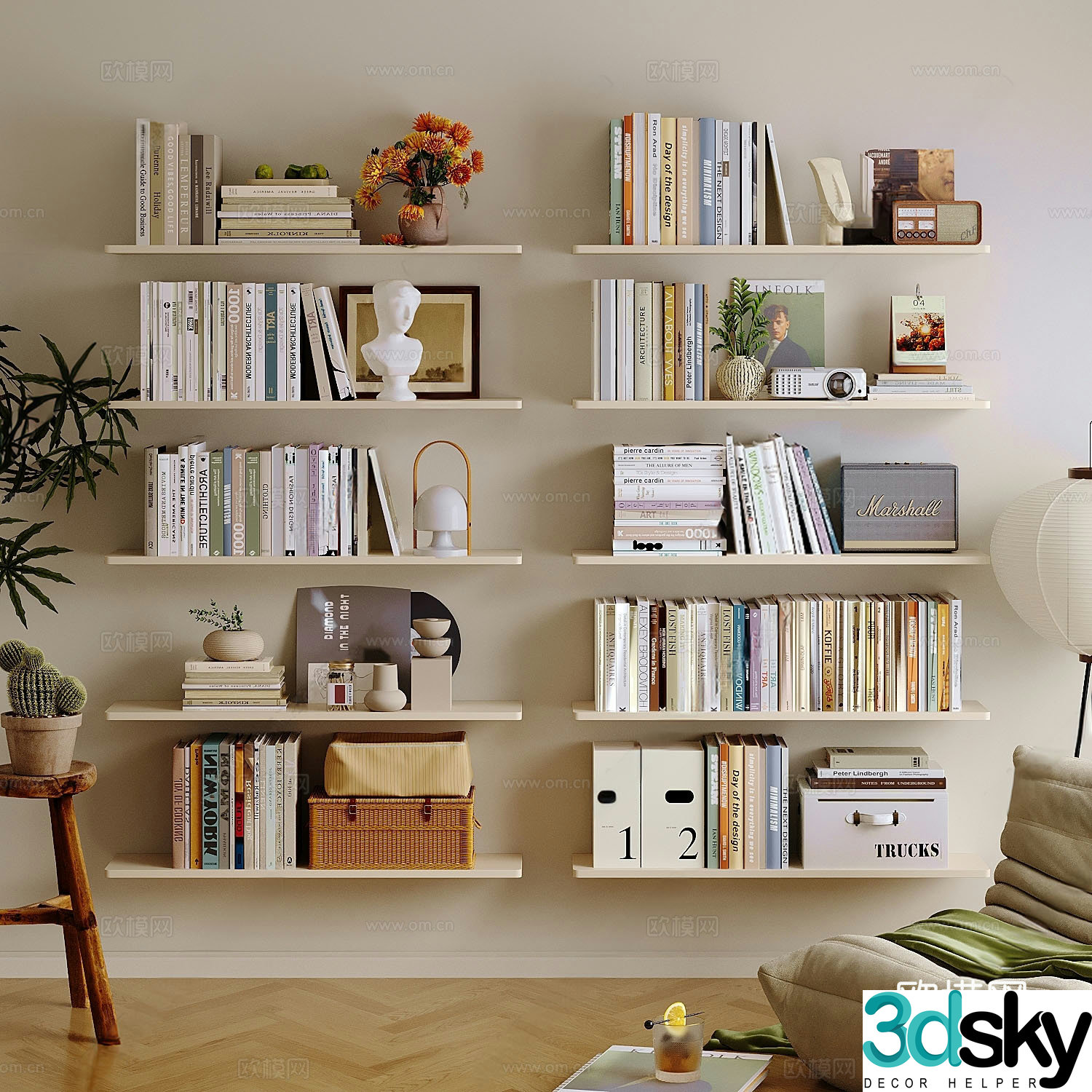 Modern ornament combination books shelf ornament 3d model