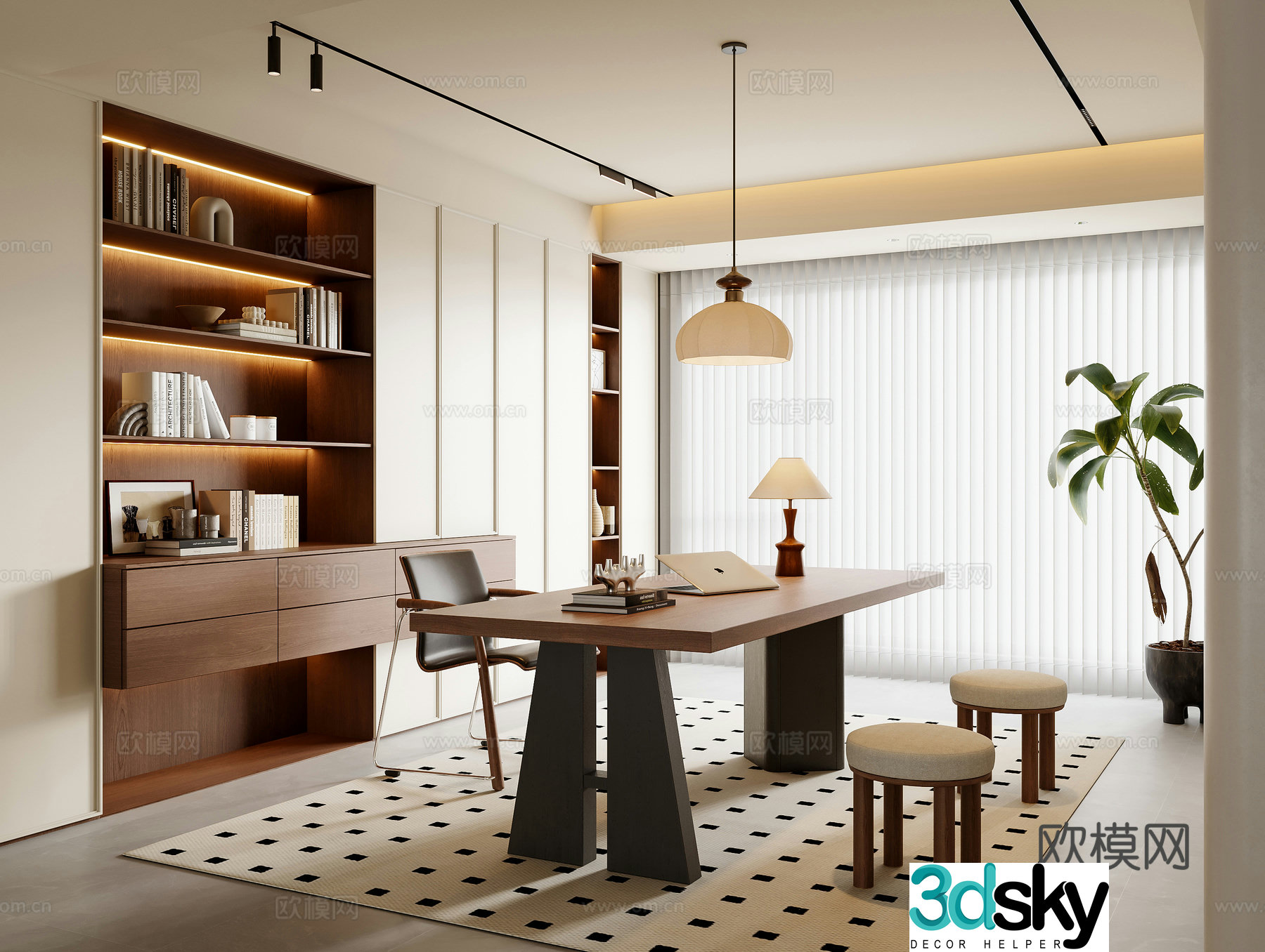 Middle-aged study room 3D model