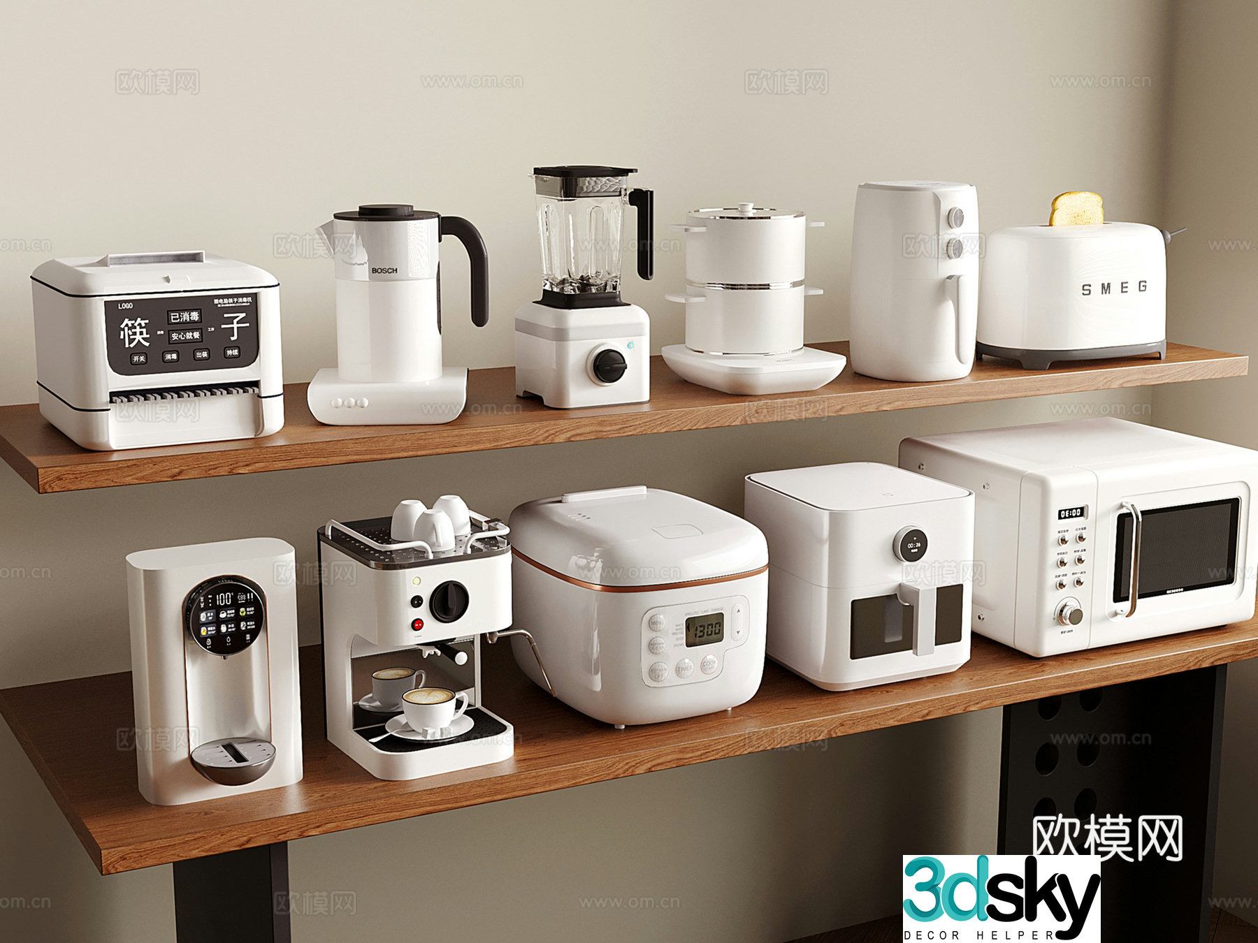 Modern kitchen appliances small household appliances oven coffee maker rice cooker 3D model