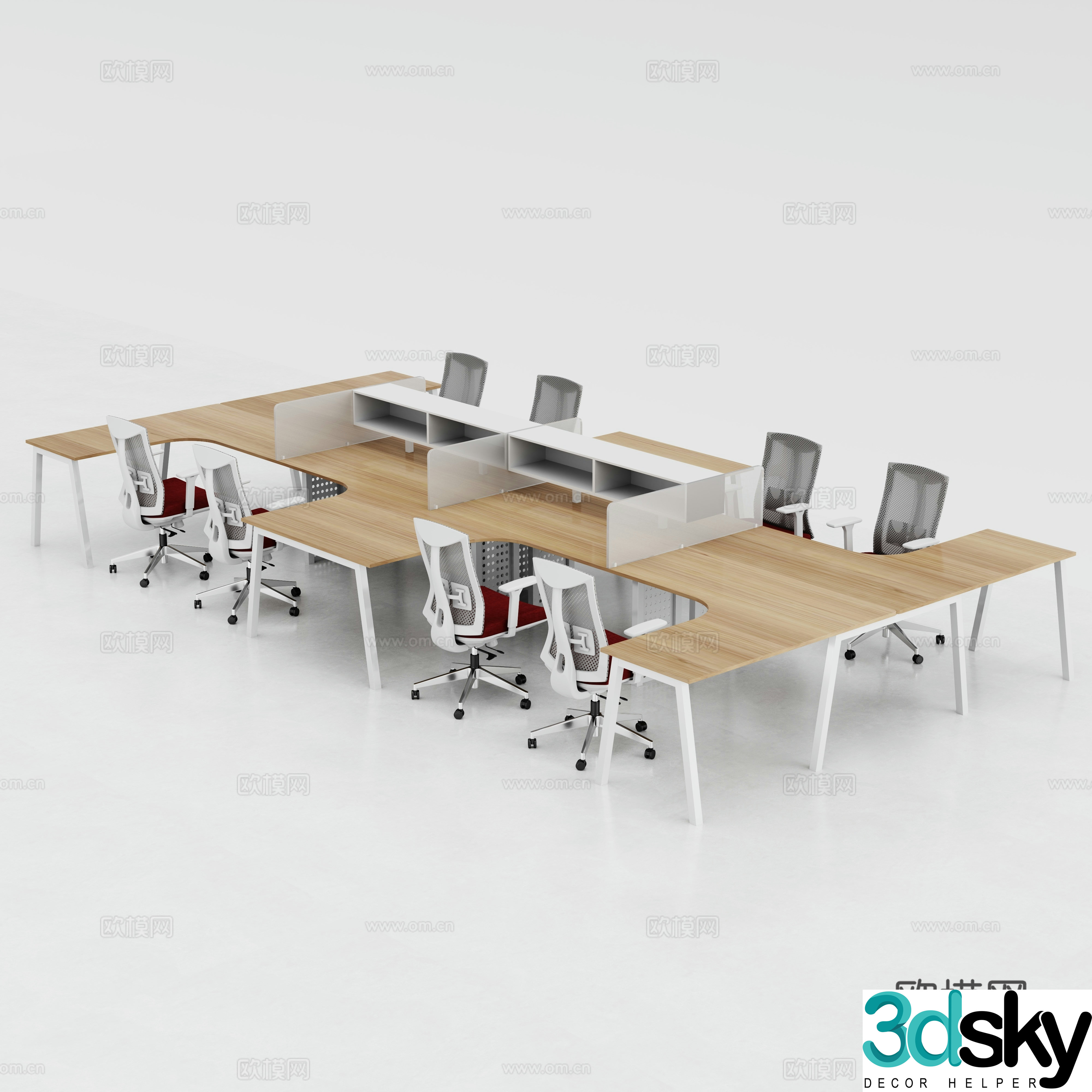 Office desk staff desk chair 3d model