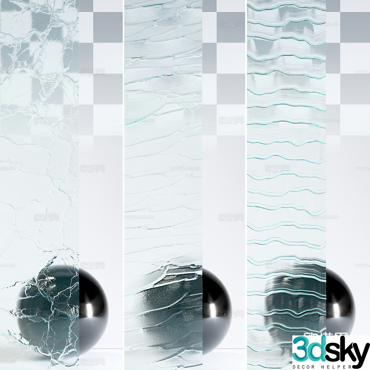 Glass Cracked Glass Grooved Glass 3D Model