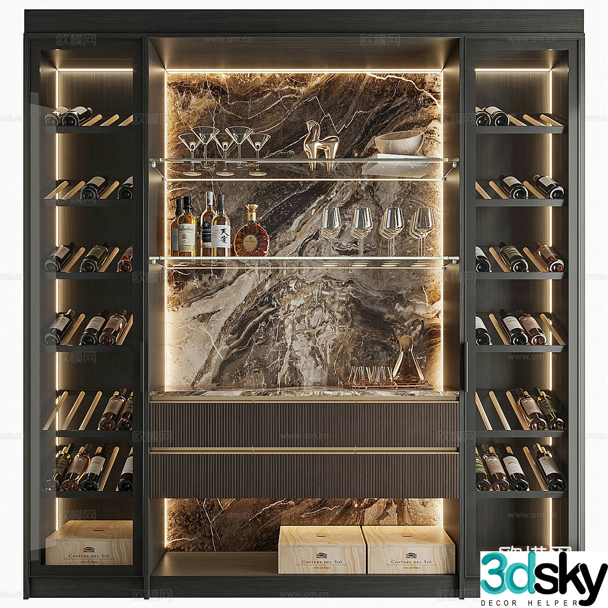 Modern Italian light luxury wine cabinet 3D model