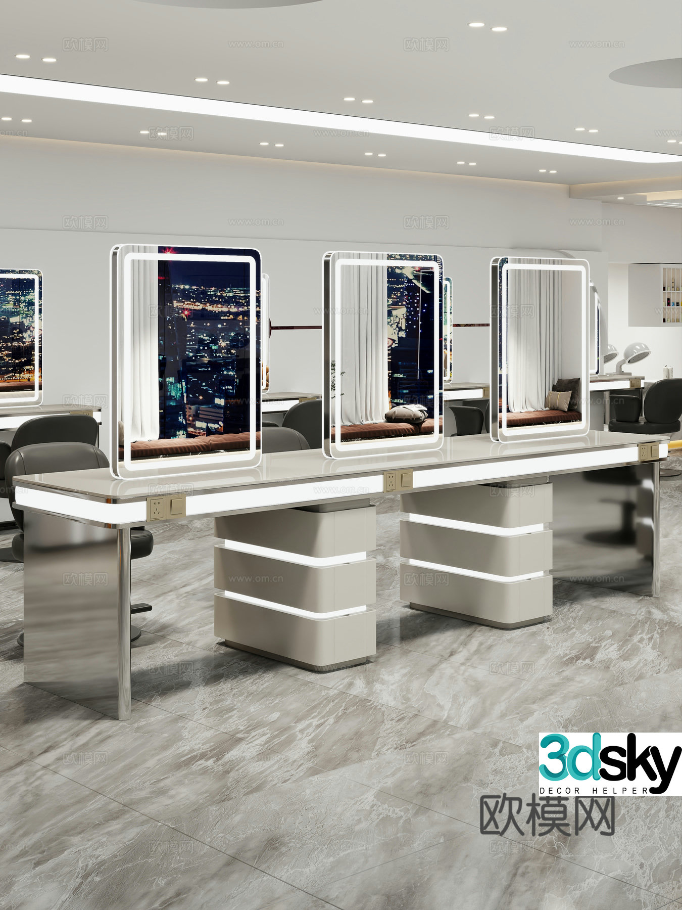 Barber shop hairdressing table and chair 3d model
