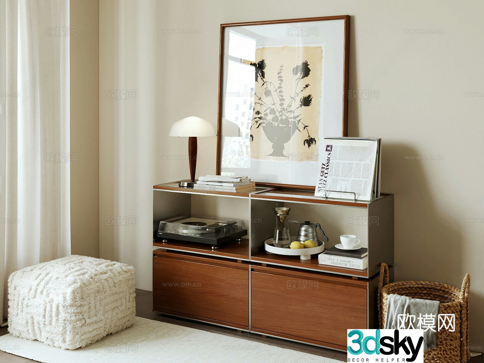 Modern medieval storage cabinet_Bauhaus_Cream_Decorative cabinet_Side cabinet_Side cabinet 3D model