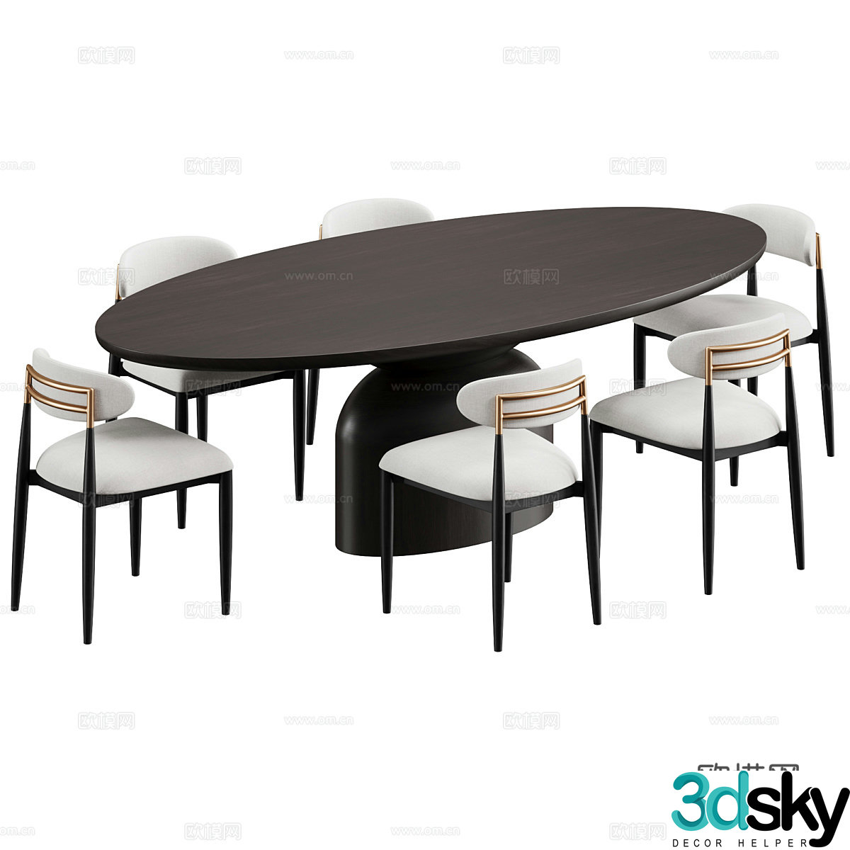 Modern Italian light luxury oval dining table and chair 3D model