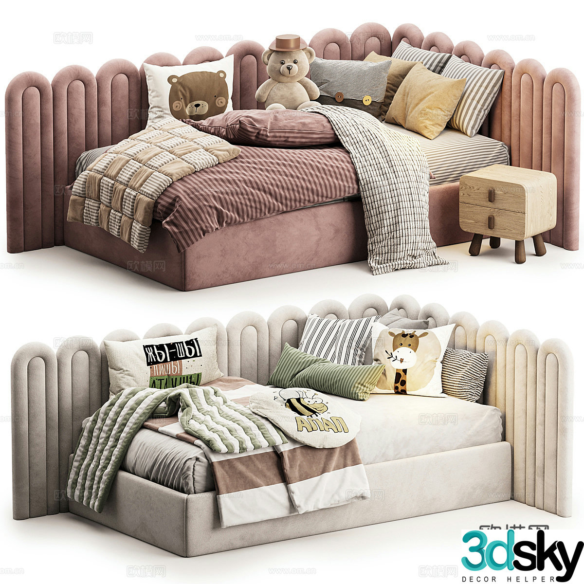 Modern cream style fabric children’s bed 3D model