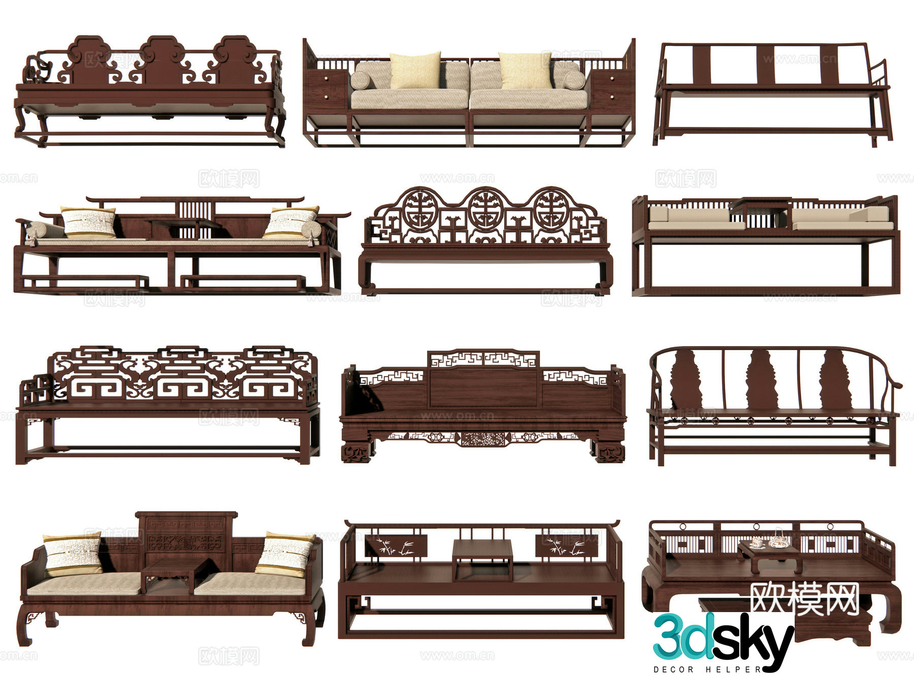Chinese Arhat bed Arhat chair Arhat couch Wooden sofa Wooden bed Foot couch 3D model