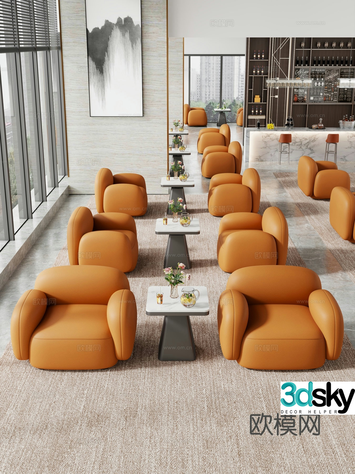 Lobby sofa combination Lobby sofa coffee table Casual sofa 3D model