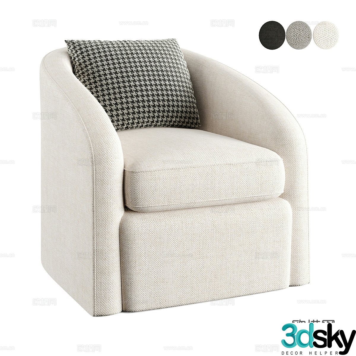Modern cream style fabric lounge chair 3d model