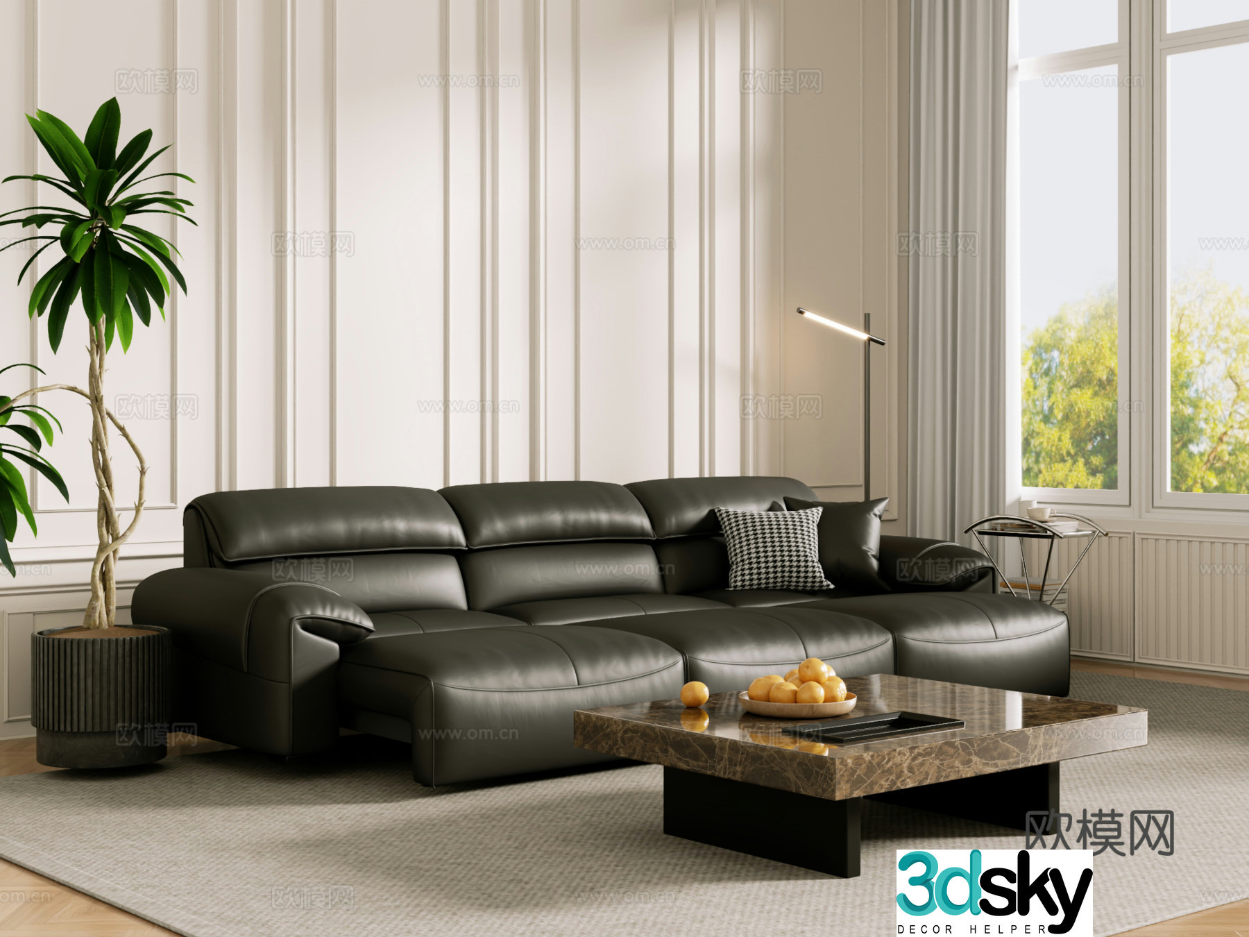 Middle-aged sofa combination coffee table carpet multi-person sofa 3D model