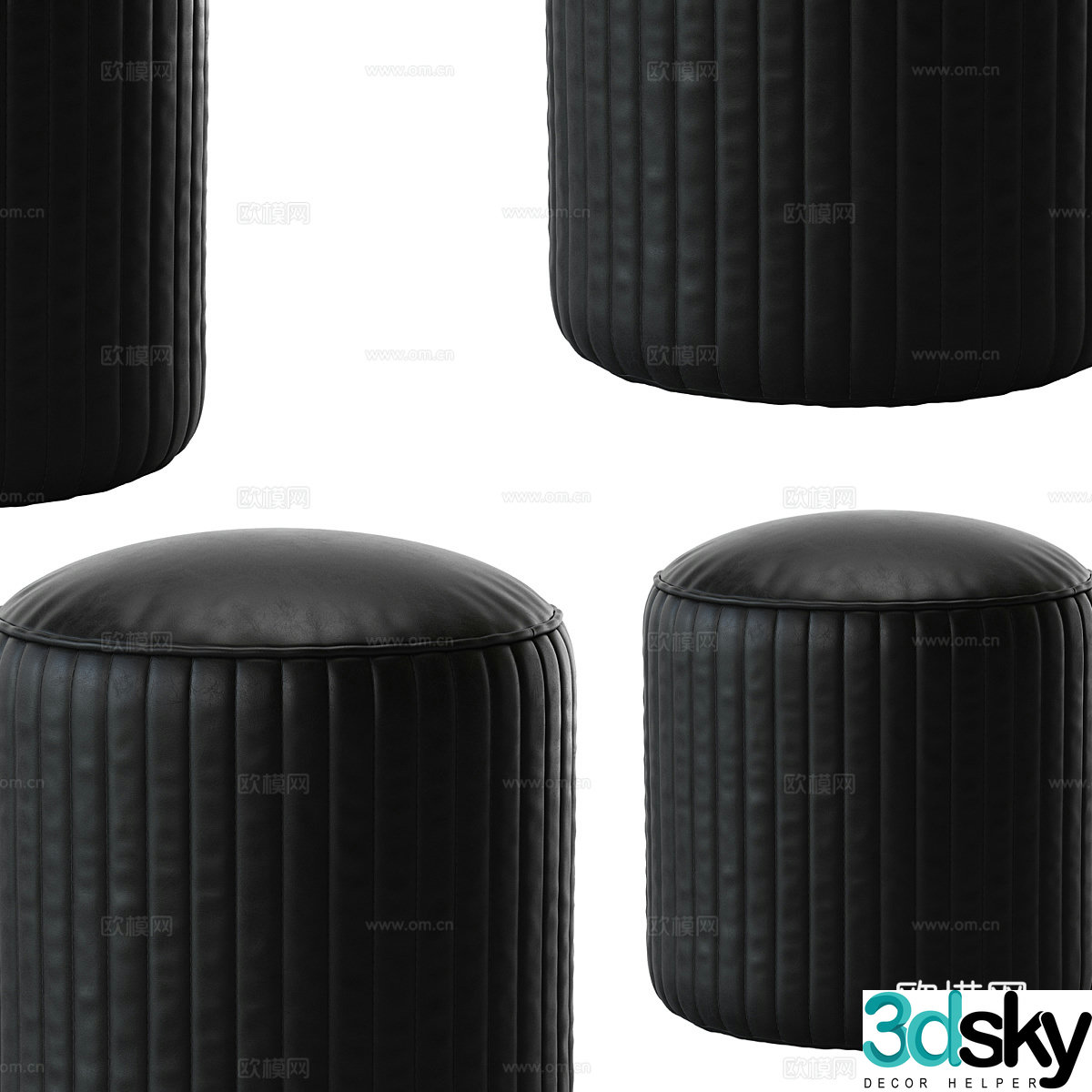 Modern simple stool low stool simple stool black leather sofa stool 3D model