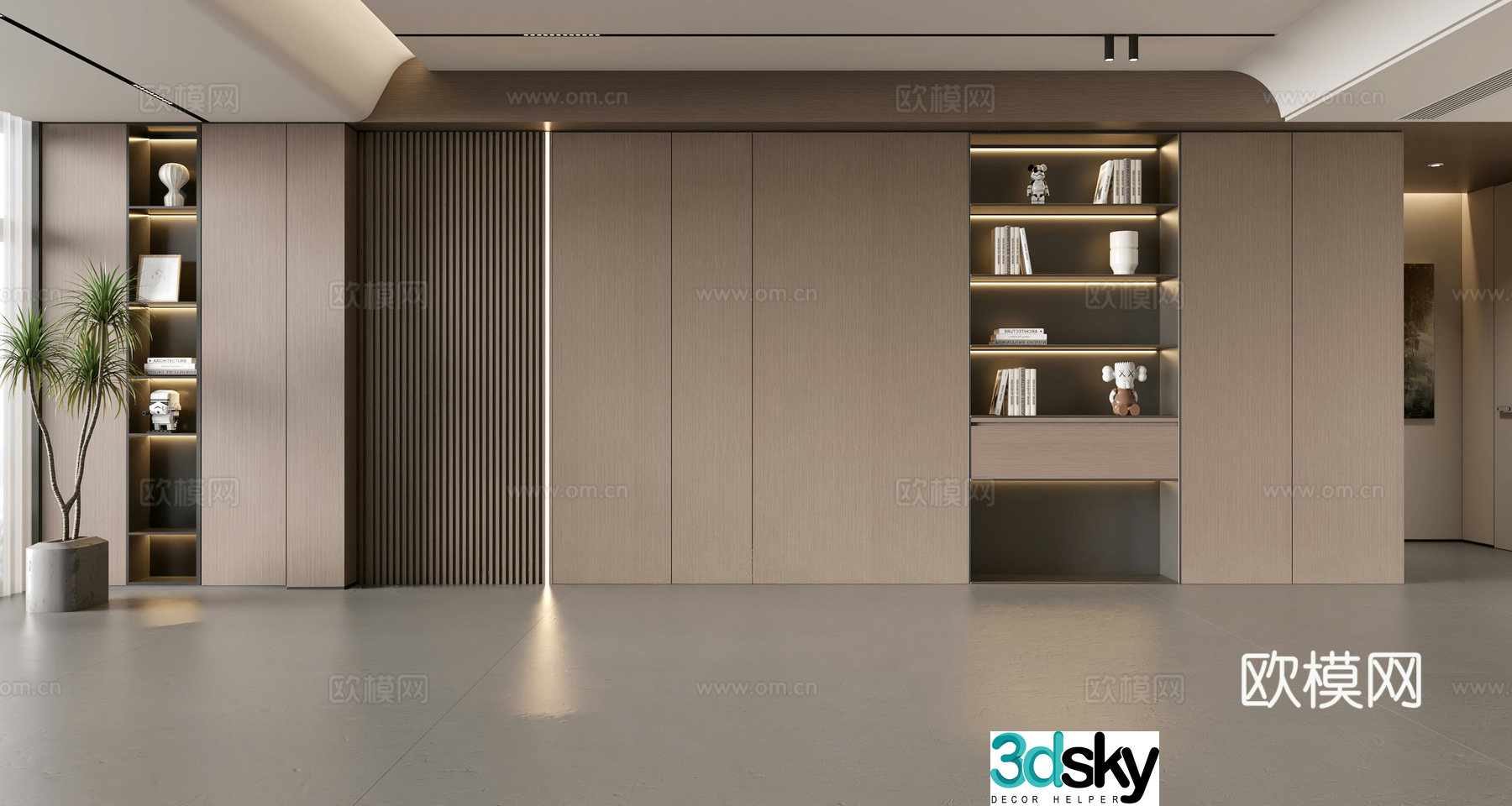 Modern simple sofa background wall modern ornament balcony cabinet living room cabinet wood veneer background wall 3d model