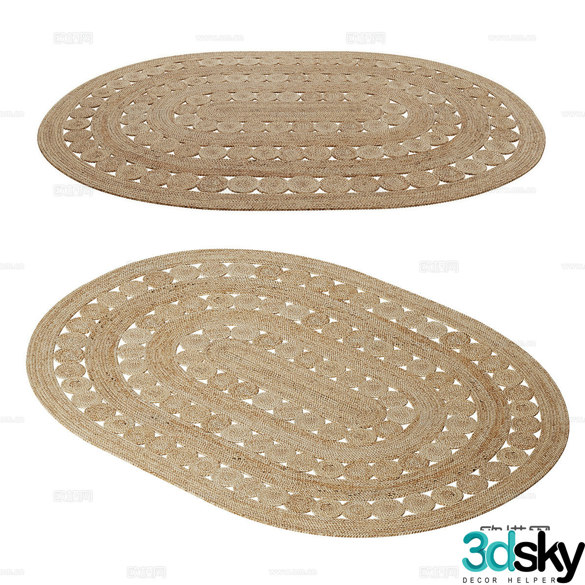 New Chinese style Wabisa AFTAS jute oval carpet 3D model