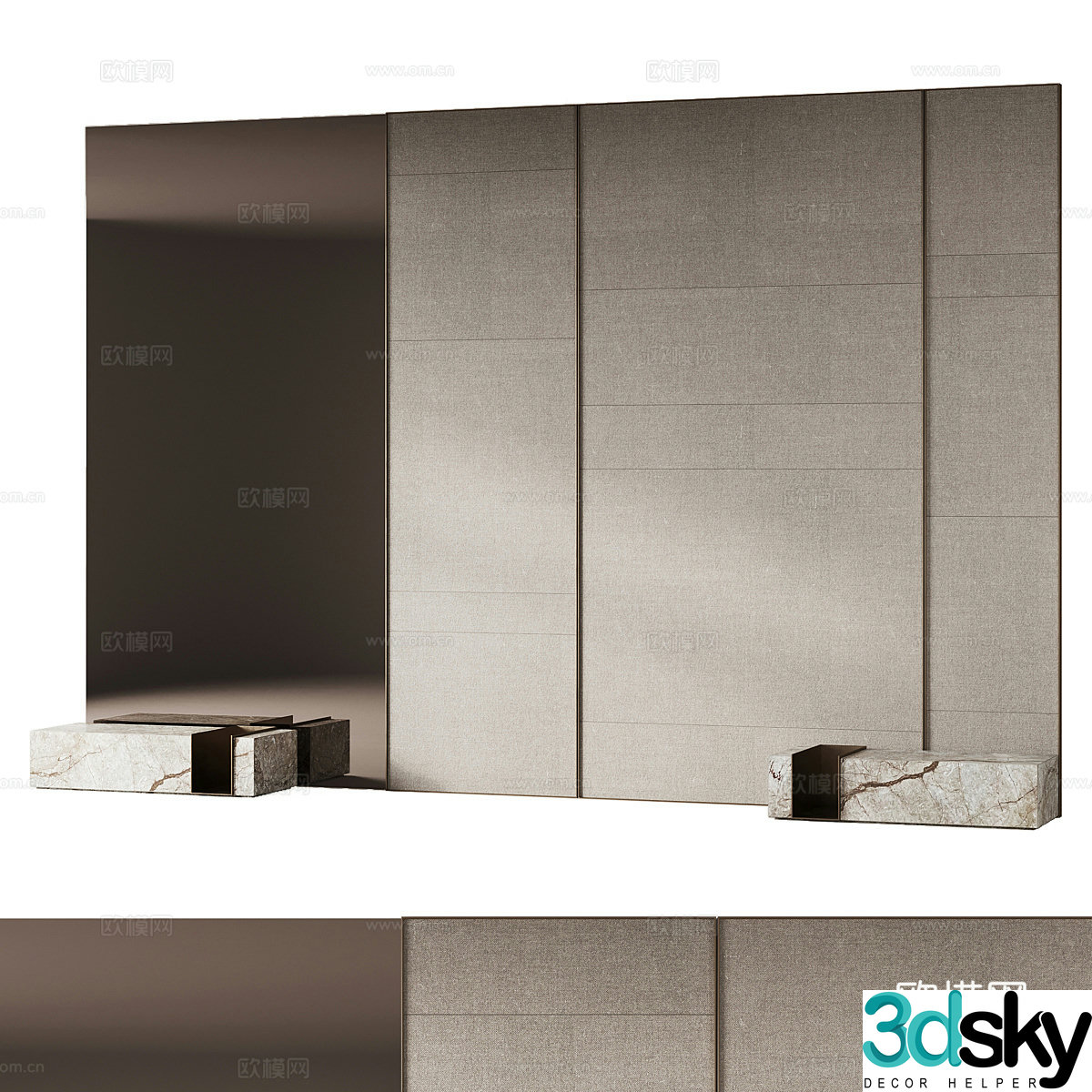 Modern minimalist bedside background wall 3d model